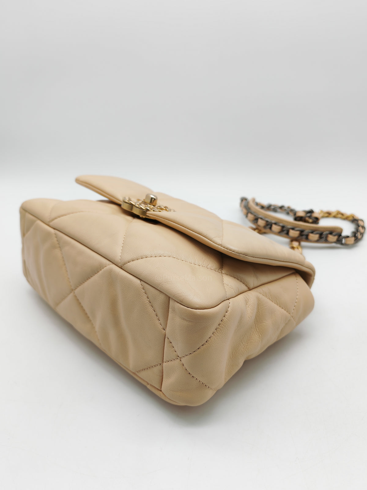 Chanel 19 Small in Beige Quilted Lambskin Leather and Mix Hardware Series 30 | Purse Maison Luxury Bags Shop