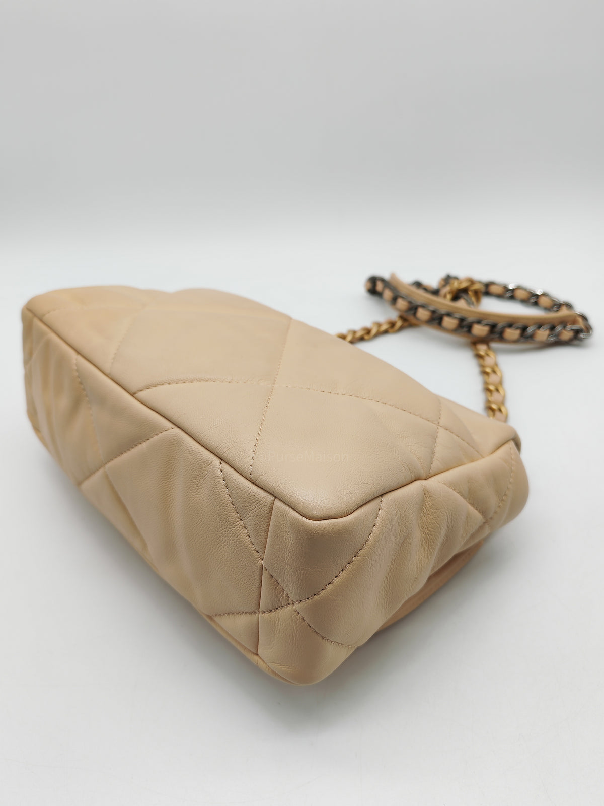 Chanel 19 Small in Beige Quilted Lambskin Leather and Mix Hardware Series 30 | Purse Maison Luxury Bags Shop