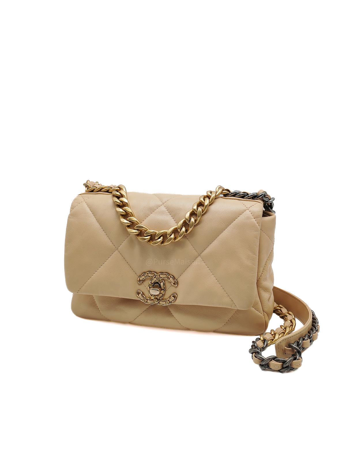 Chanel 19 Small in Beige Quilted Lambskin Leather and Mix Hardware Series 30 | Purse Maison Luxury Bags Shop