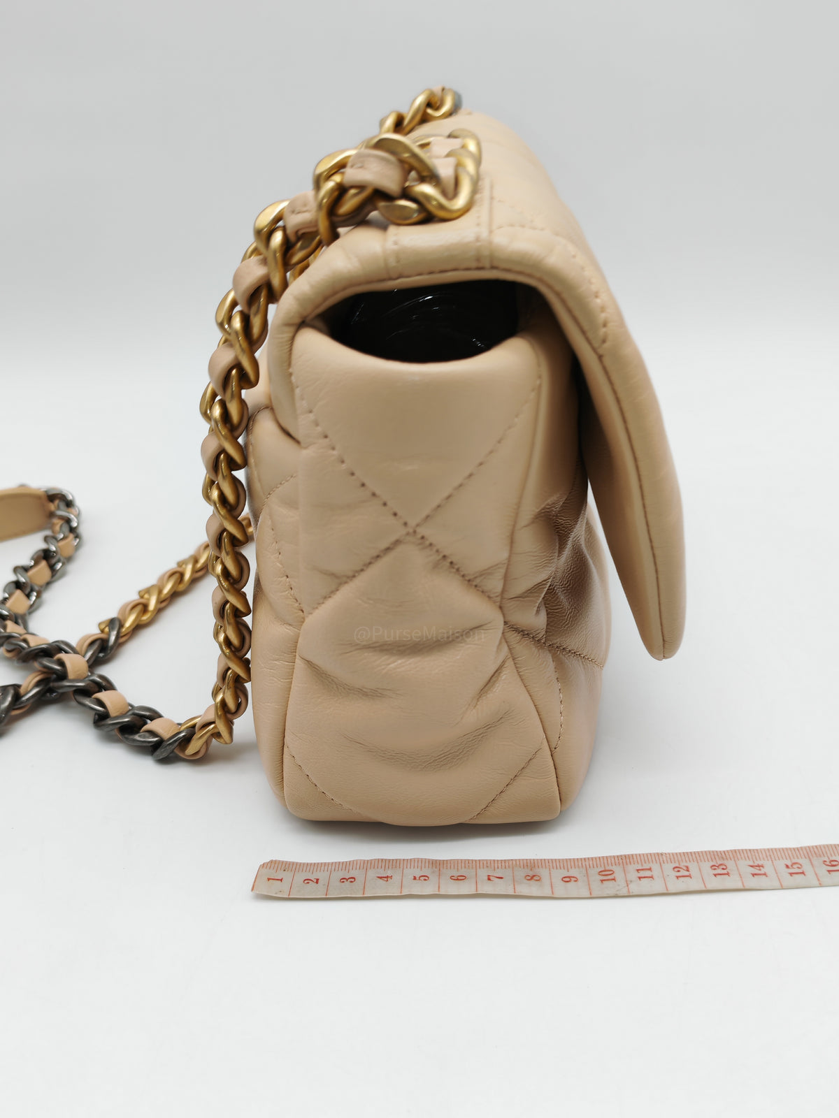 Chanel 19 Small in Beige Quilted Lambskin Leather and Mix Hardware Series 30 | Purse Maison Luxury Bags Shop
