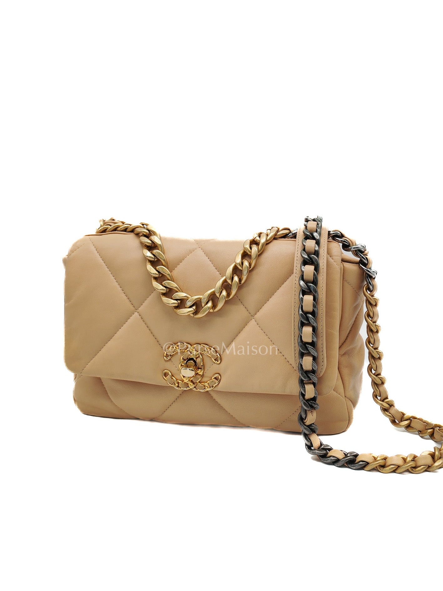 Chanel 19 Small in Beige Quilted Lambskin Leather and Mixed Hardware (Microchip) | Purse Maison Luxury Bags Shop