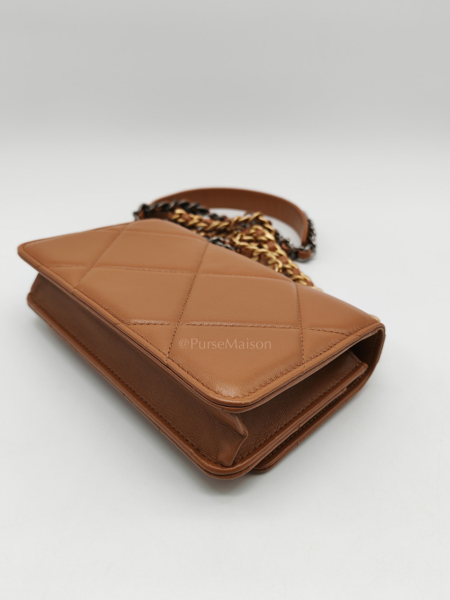 Chanel 19 Wallet On Chain (WOC) Caramel Lambskin Leather Mix Hardware (Microchip) | Purse Maison Luxury Bags Shop