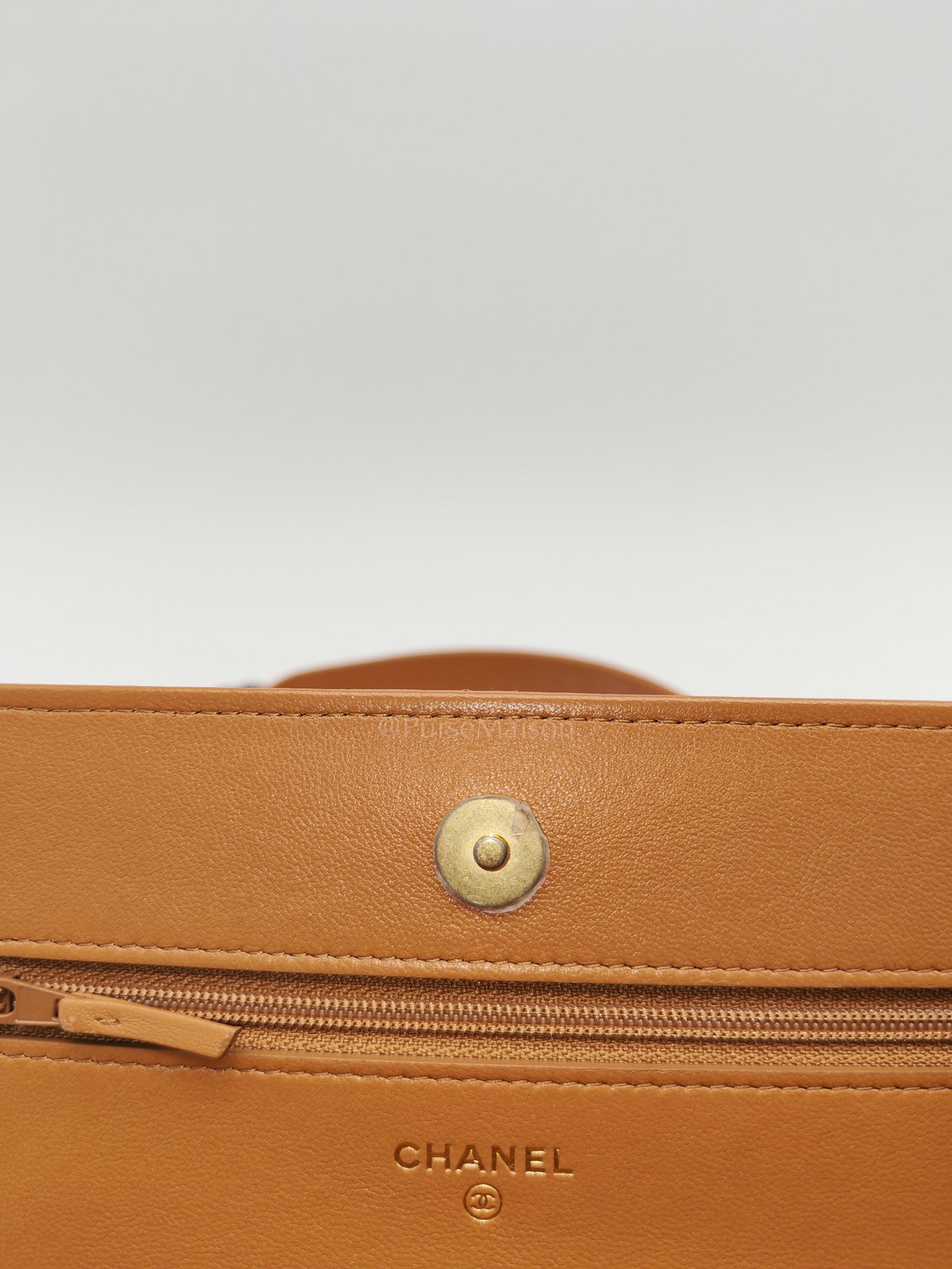 Chanel 19 Wallet On Chain (WOC) Caramel Lambskin Leather Mix Hardware (Microchip) | Purse Maison Luxury Bags Shop