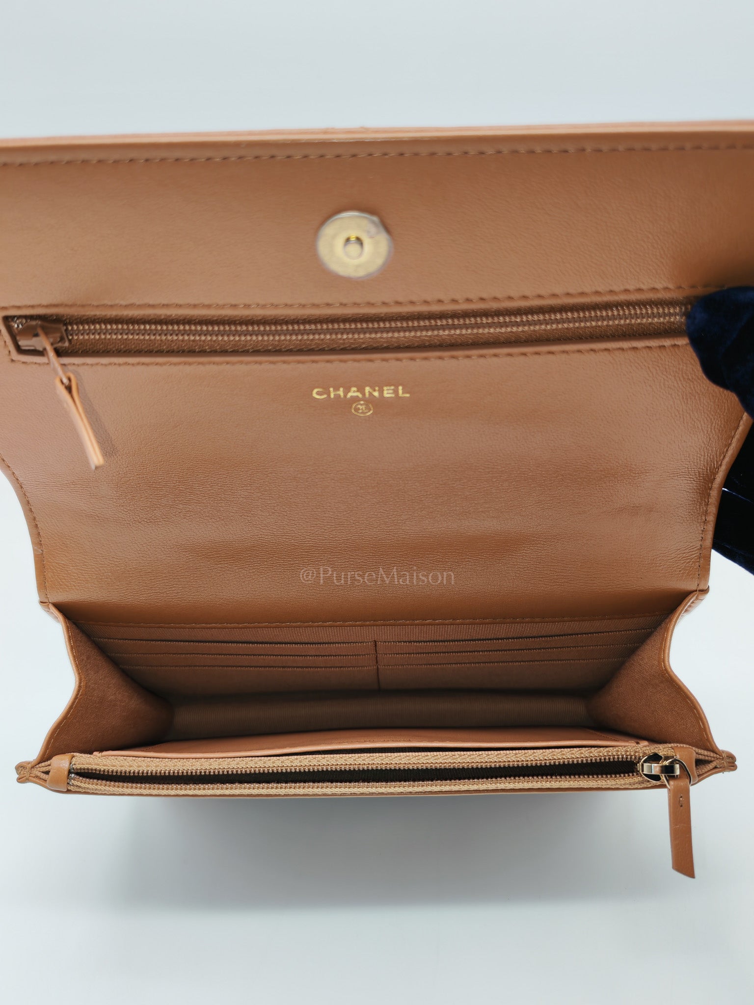 Chanel 19 Wallet On Chain (WOC) Caramel Lambskin Leather Mix Hardware (Microchip) | Purse Maison Luxury Bags Shop