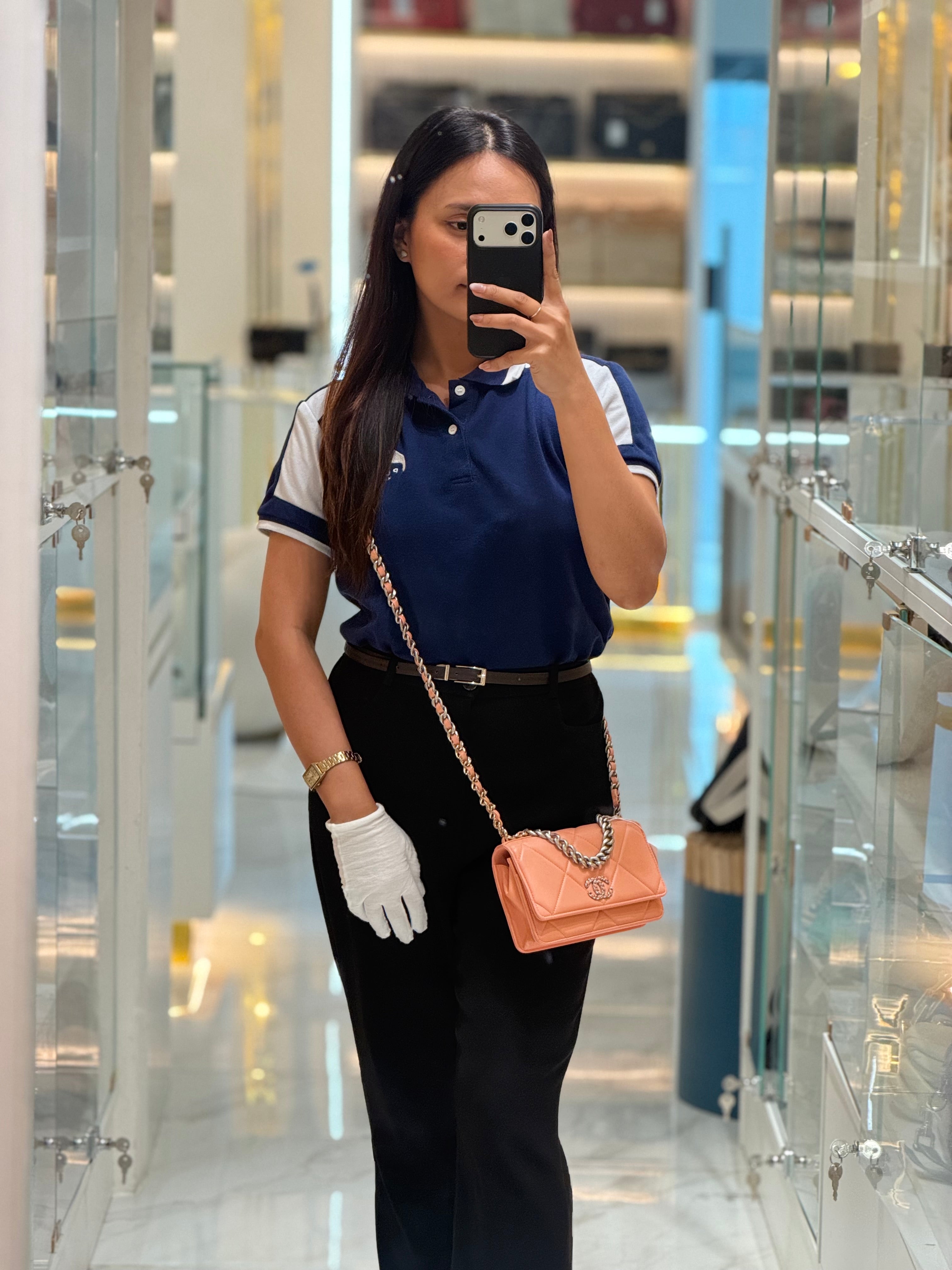 Chanel 19 Wallet on Chain(WOC) in Pink Salmon Lambskin Mix Hardware Lambskin Leather (Microchip) | Purse Maison Luxury Bags Shop
