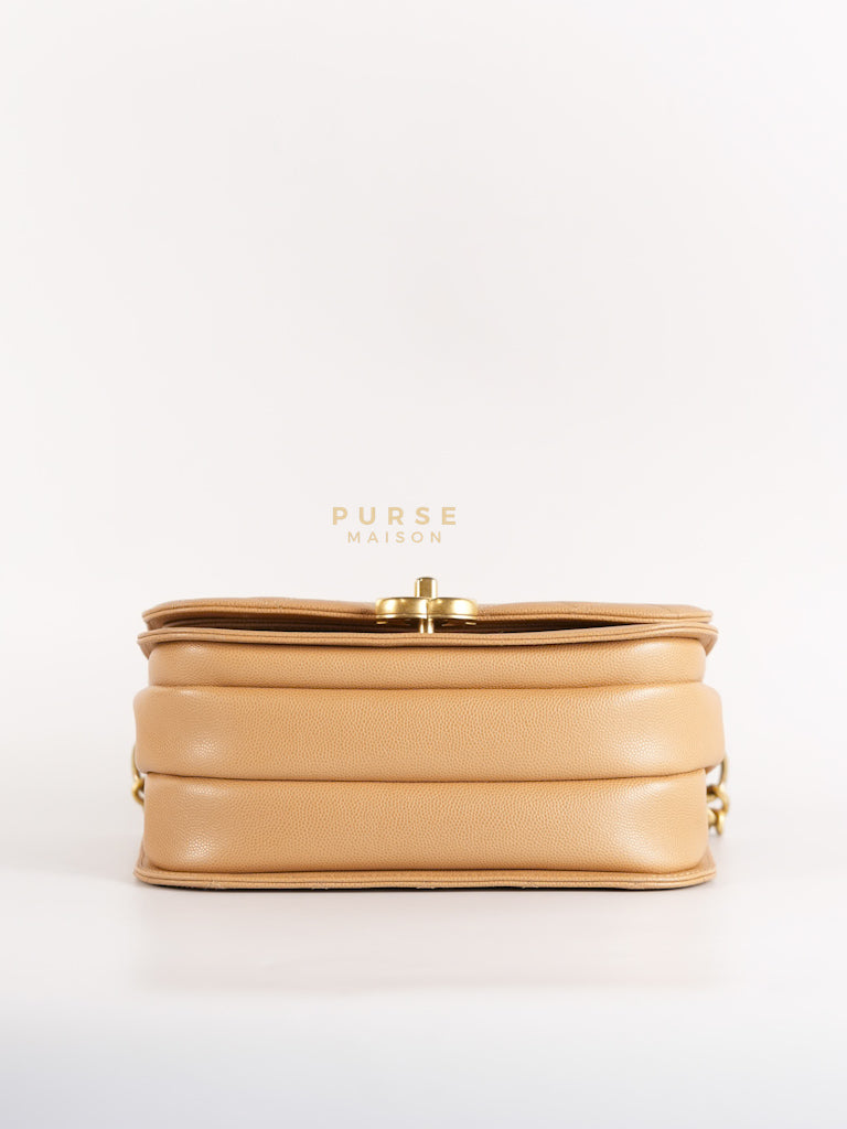 21K Beige Small Messenger Bag Caviar & Aged Gold Hardware (Microchip) | Purse Maison Luxury Bags Shop