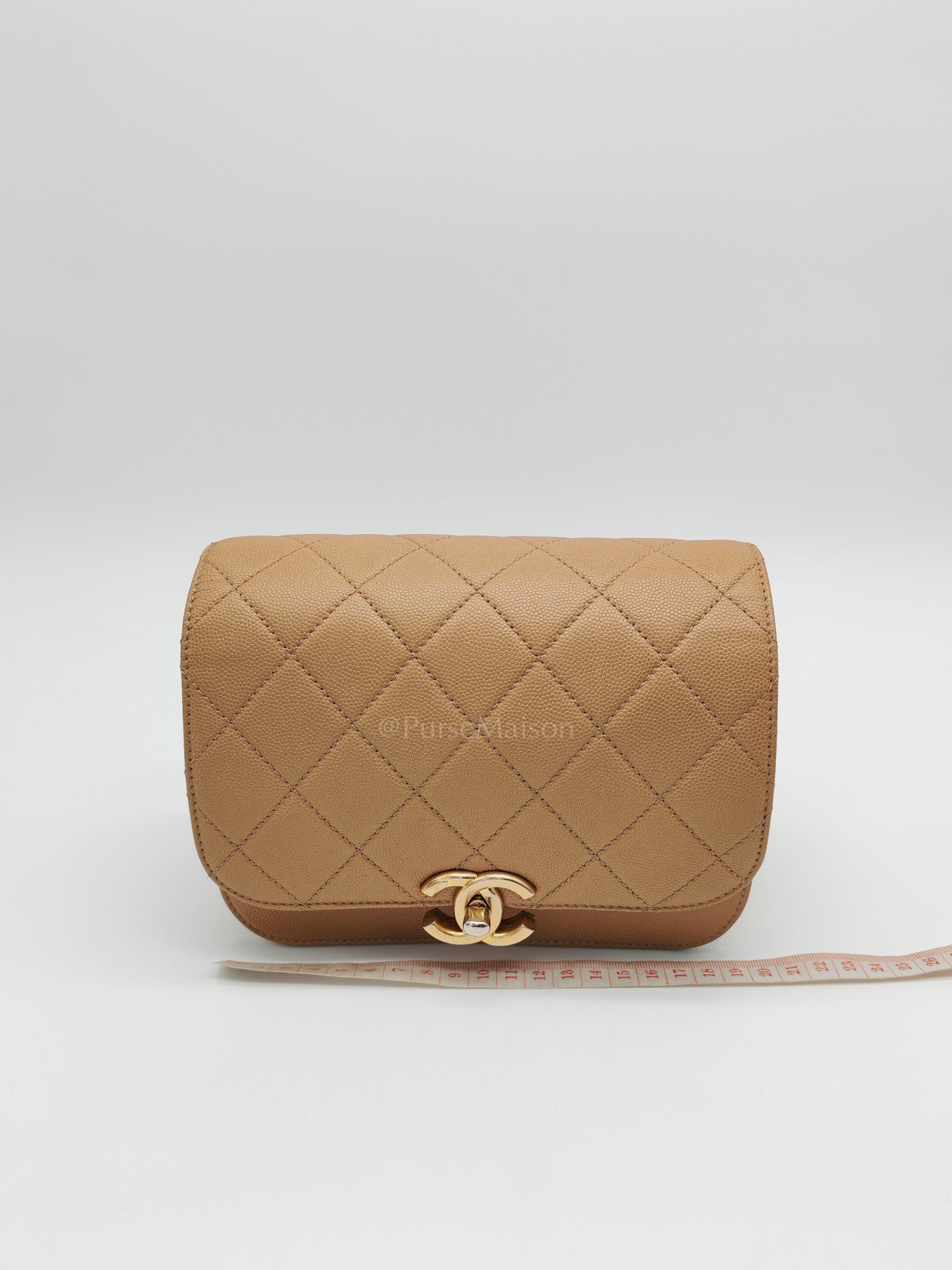 21k Messenger Bag Small in Dark Biege Caviar Leather Aged Gold Hardware (Microchip) | Purse Maison Luxury Bags Shop