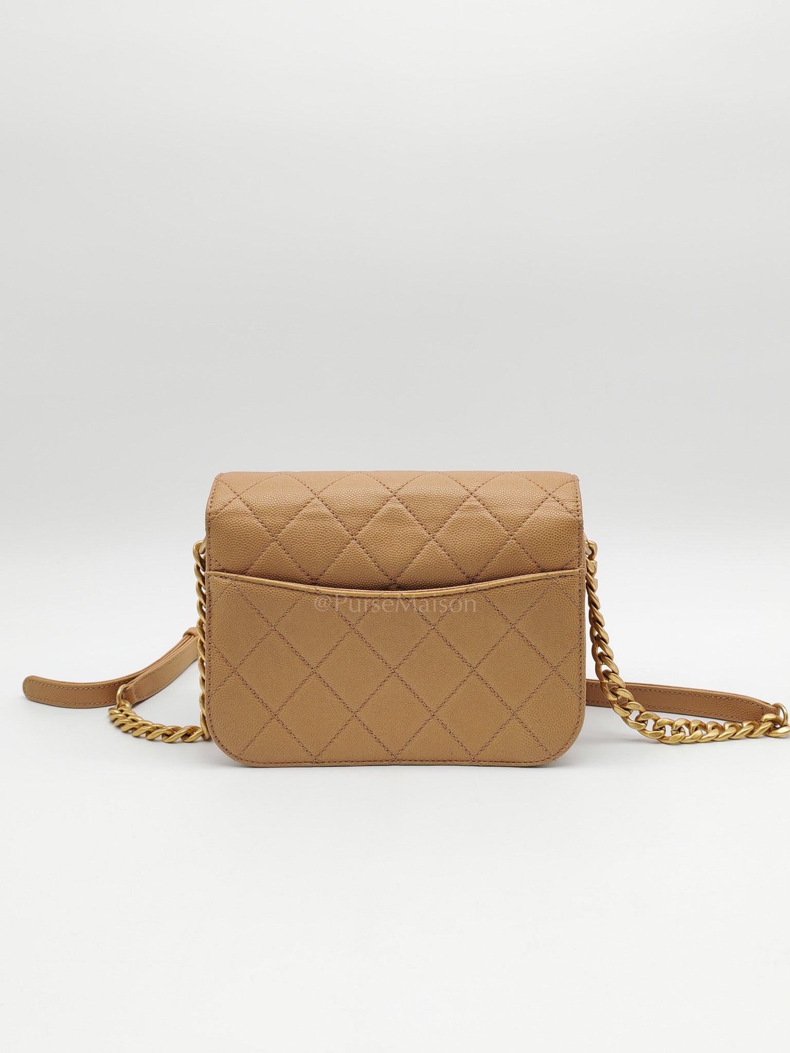 21k Messenger Bag Small in Dark Biege Caviar Leather Aged Gold Hardware (Microchip) | Purse Maison Luxury Bags Shop
