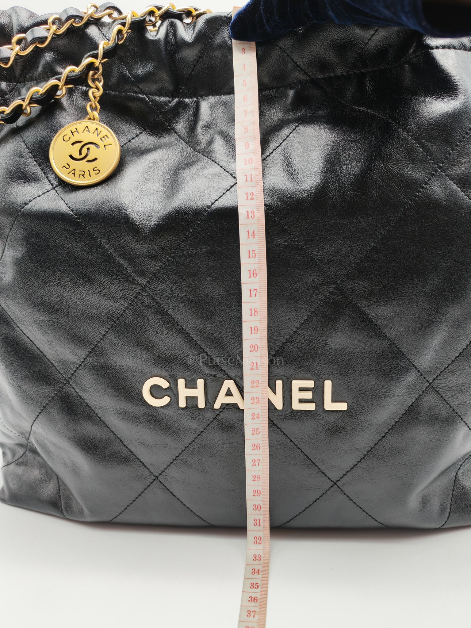 22 Medium in Black Quilted Goatskin Leather and Aged Gold Hardware (Microchip) | Purse Maison Luxury Bags Shop