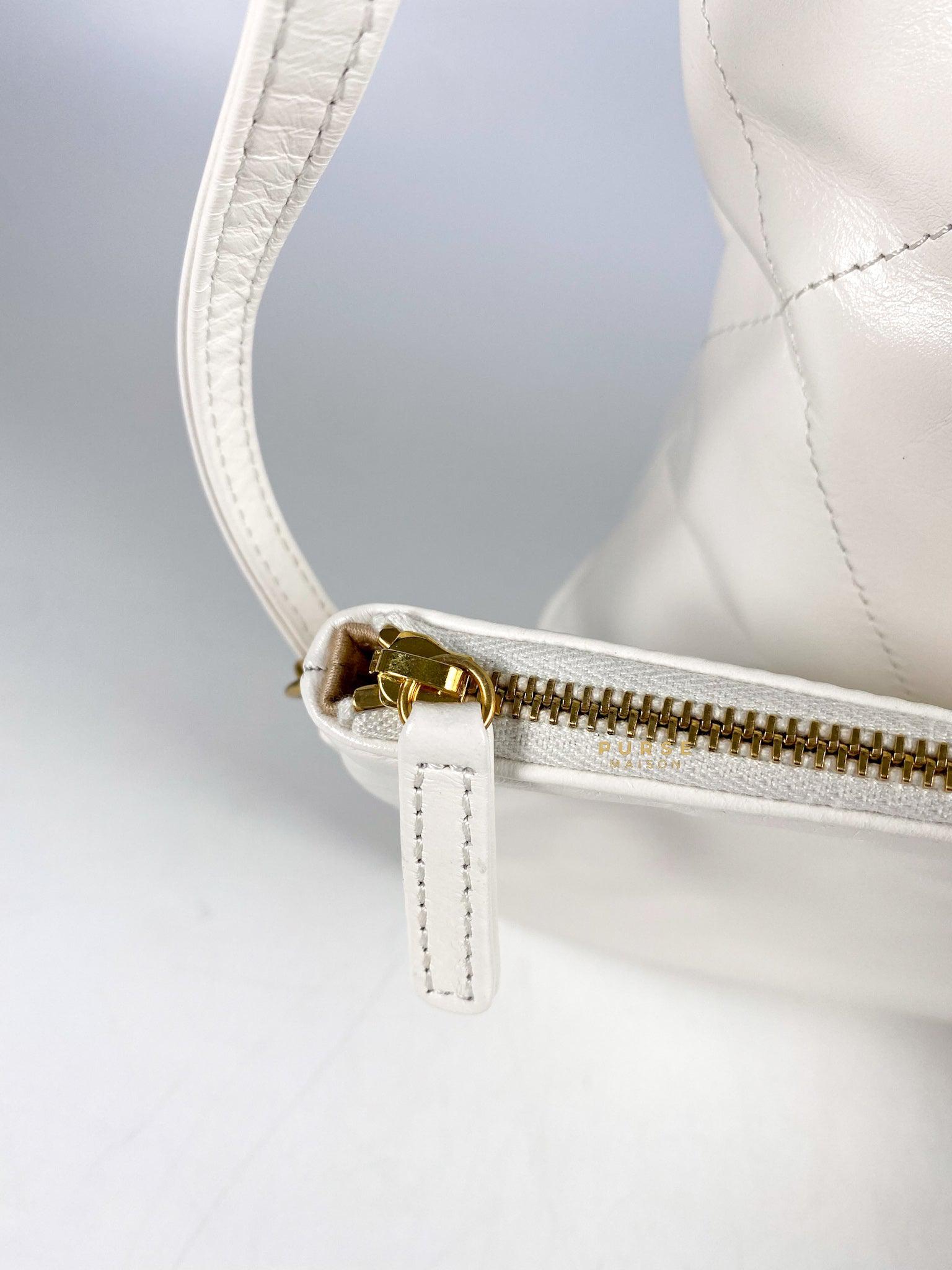 Chanel 22 Small White Calfskin and Aged Gold Hardware (Microchip) | Purse Maison Luxury Bags Shop