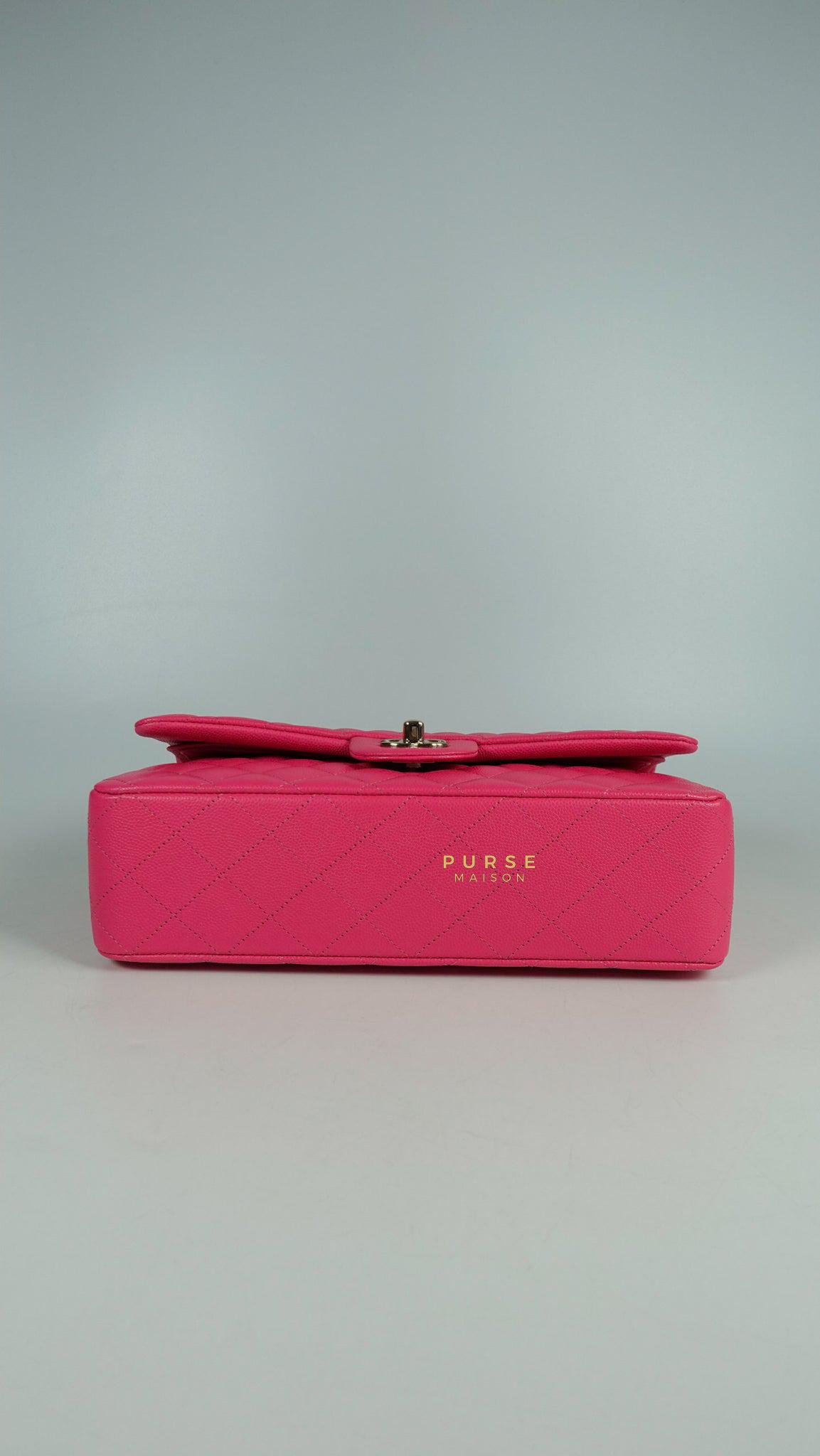 Chanel 22P Hot Pink Classic Double Flap Medium Caviar Light Gold hardware (Microchip)