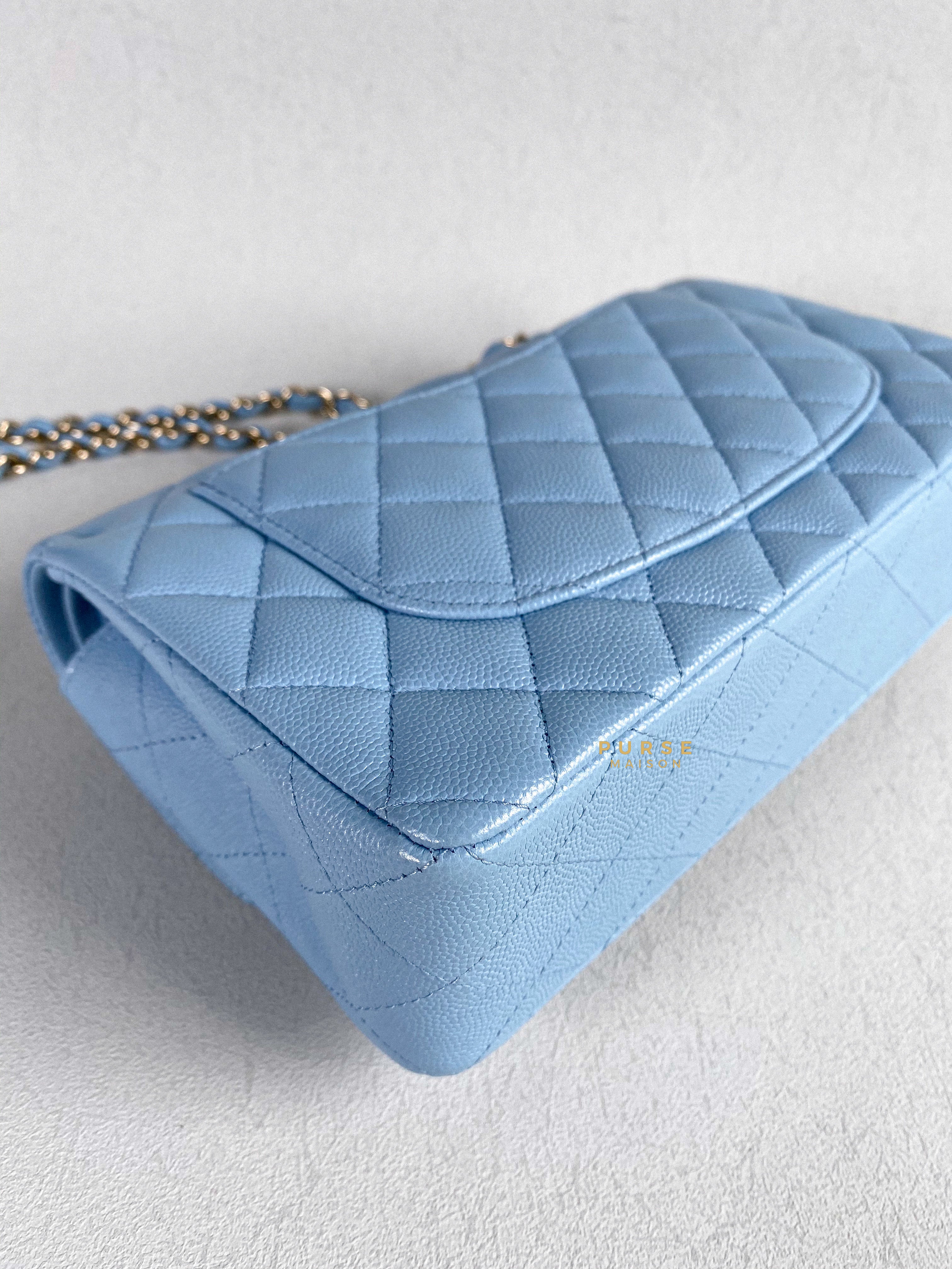 Chanel 22s Baby Blue Classic Double Flap Small Caviar Light Gold hardware (Microchip) | Purse Maison Luxury Bags Shop