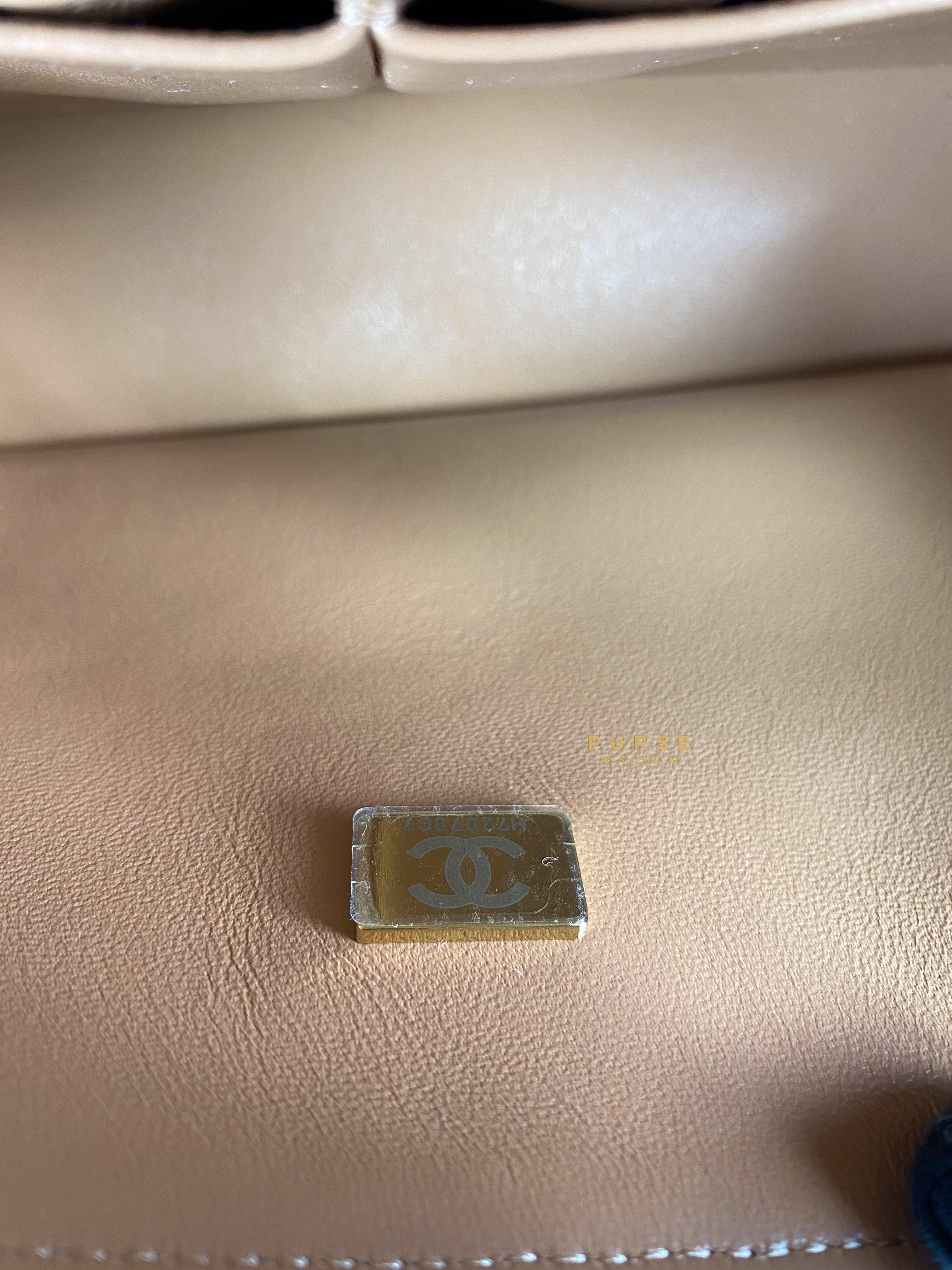 Chanel 23p Caramel Classic Double Flap Medium in Caviar Leather and Light Gold Hardware (Microchip) | Purse Maison Luxury Bags Shop