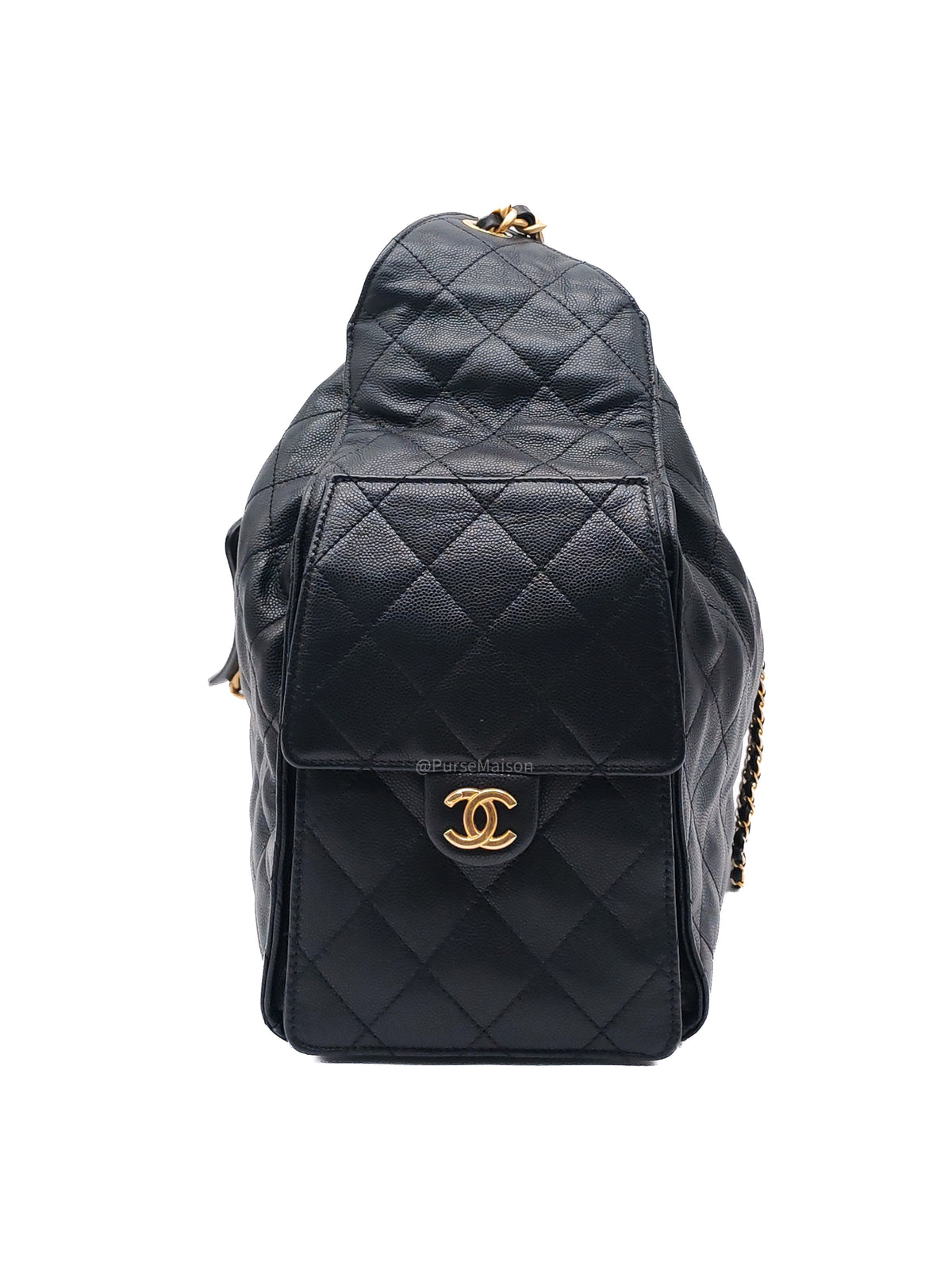 Chanel 25 Hobo Bag Medium in Black Caviar Leather Aged Gold Hardware (Microchip) | Purse Maison Luxury Bags Shop
