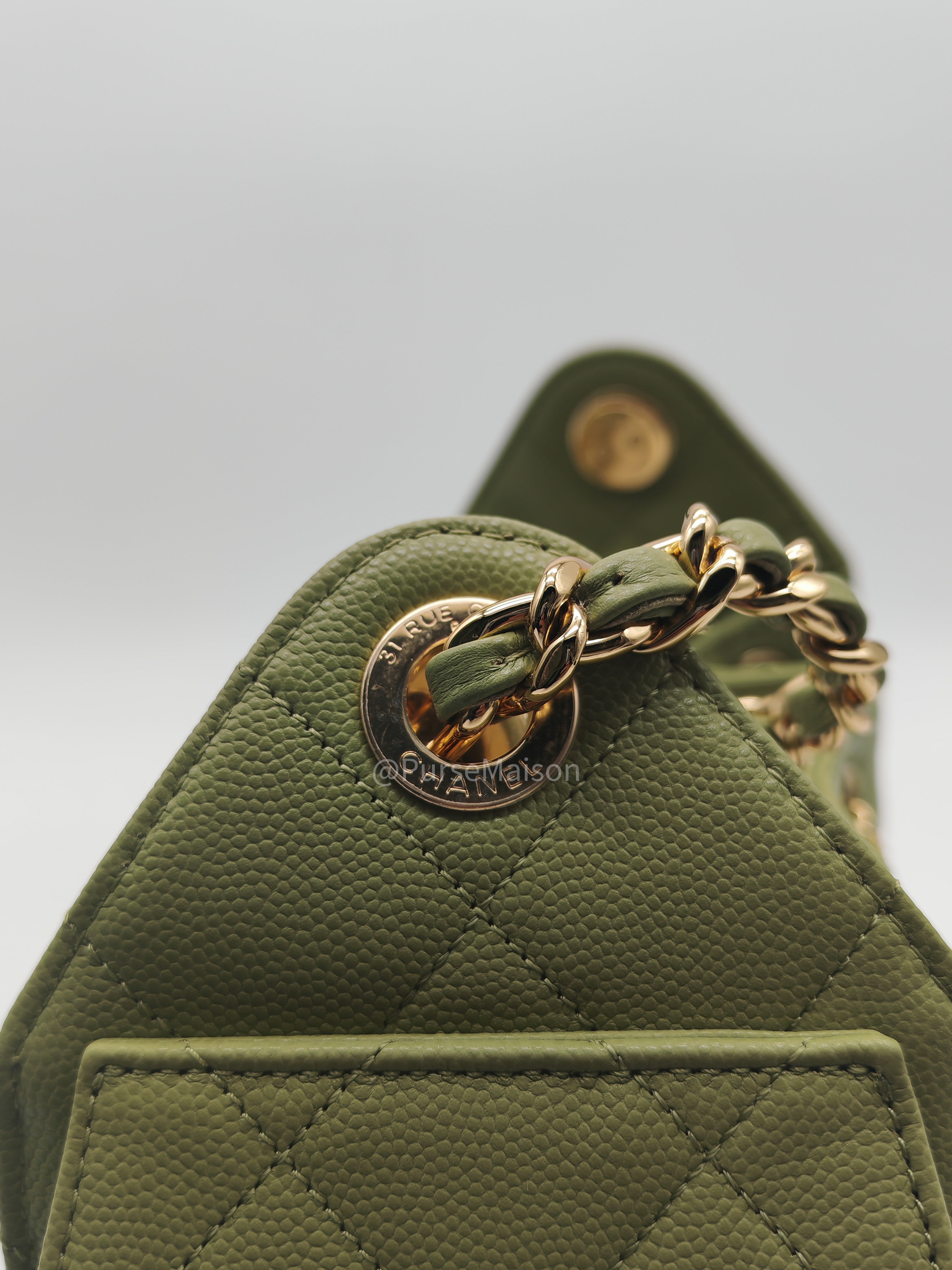 Chanel 25 Hobo Bag Mini in Light Green Caviar Leather Shiny Gold Hardware (Microchip) | Purse Maison Luxury Bags Shop