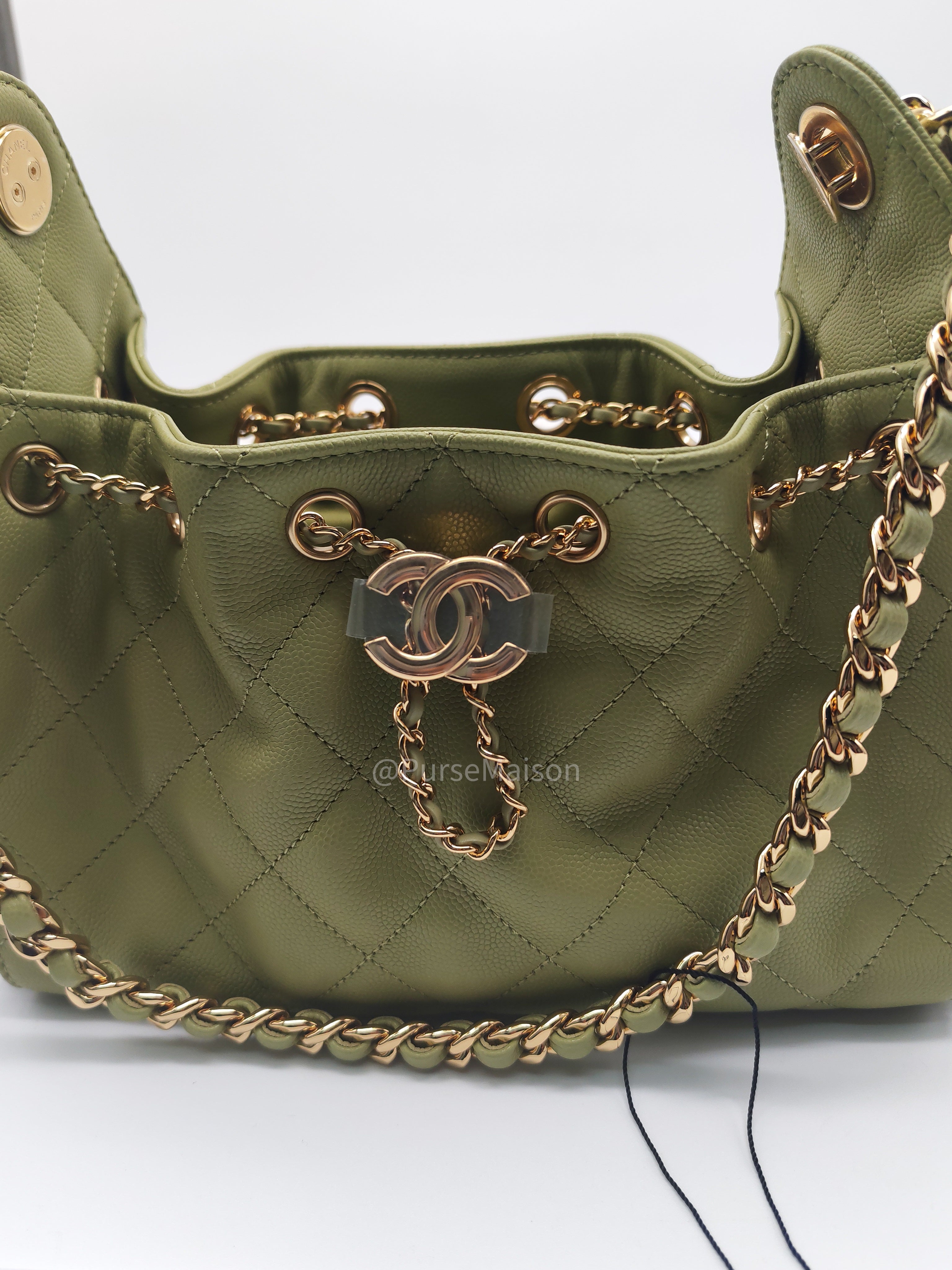Chanel 25 Hobo Bag Mini in Light Green Caviar Leather Shiny Gold Hardware (Microchip) | Purse Maison Luxury Bags Shop