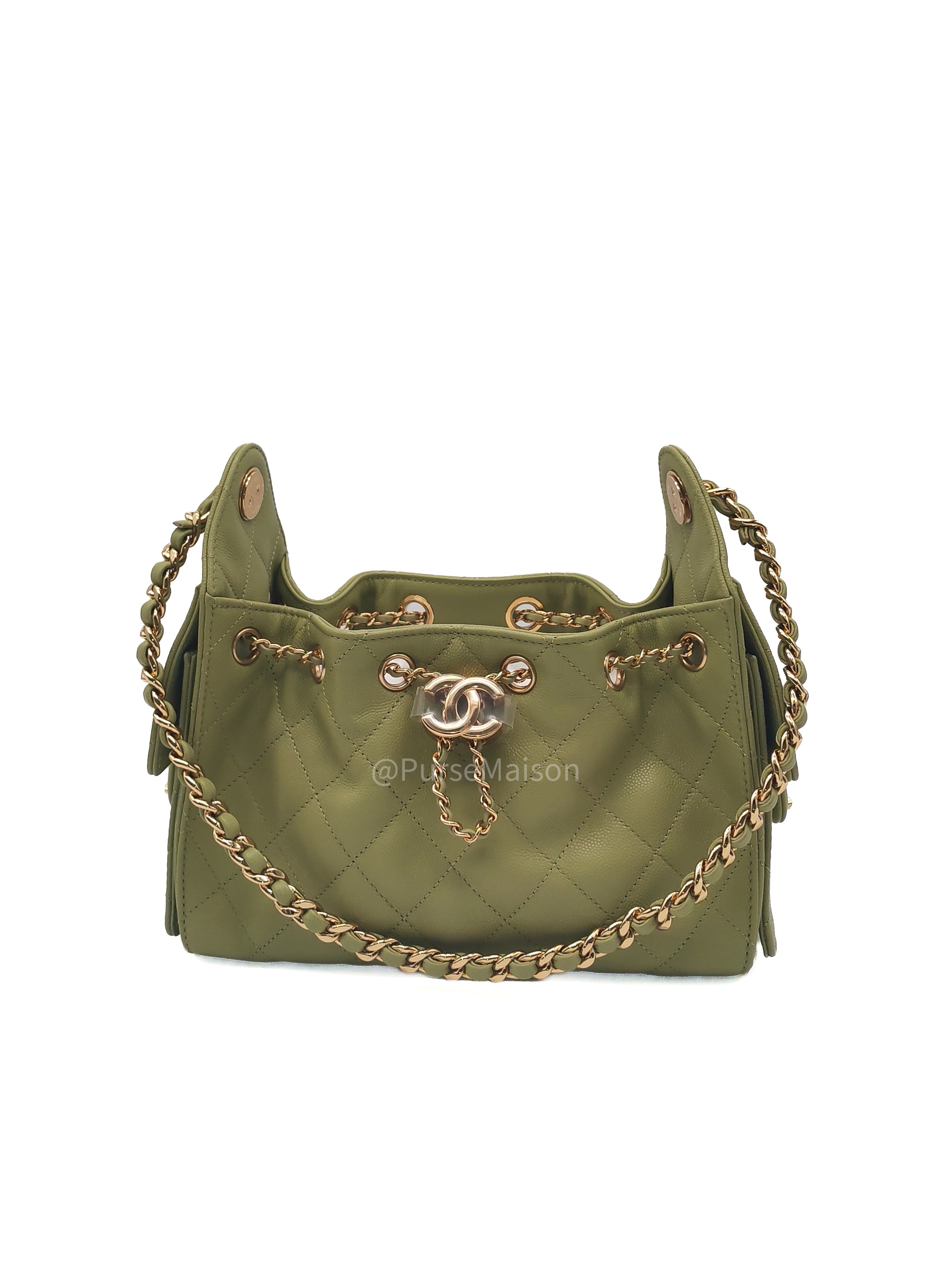 Chanel 25 Hobo Bag Mini in Light Green Caviar Leather Shiny Gold Hardware (Microchip) | Purse Maison Luxury Bags Shop
