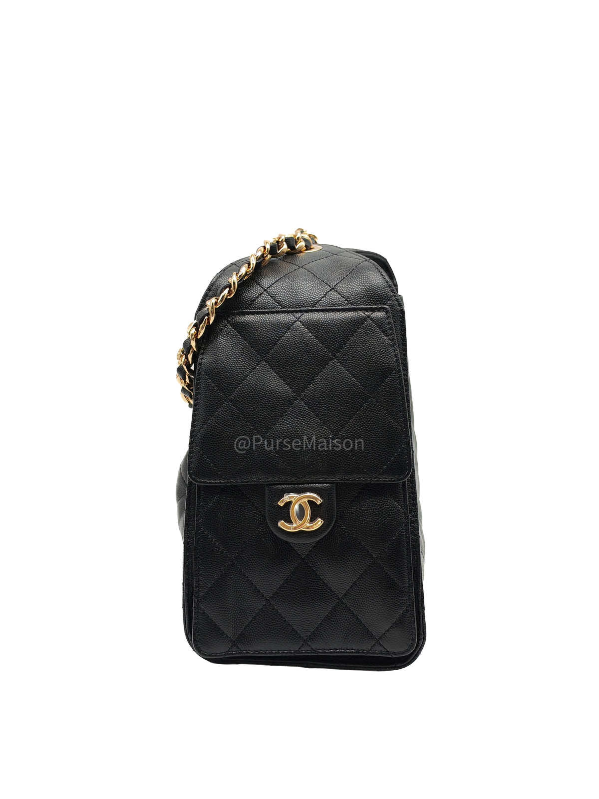 Chanel 25 Hobo Bag Small in Black Caviar Leather Shiny Gold Hardware (Microchip) | Purse Maison Luxury Bags Shop