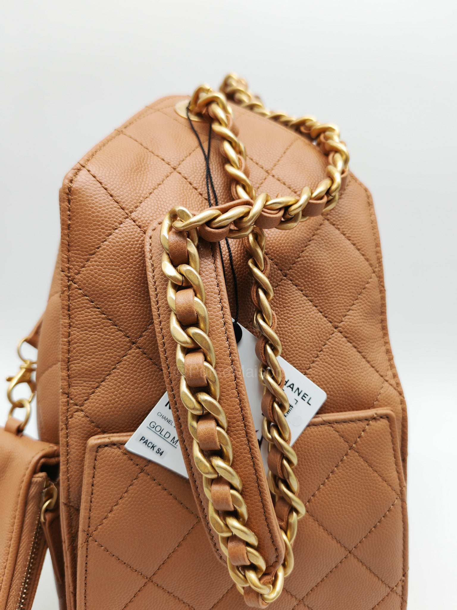 Chanel 25 Medium in Caramel Caviar Leather Aged Gold Hardware (Microchip) | Purse Maison Luxury Bags Shop