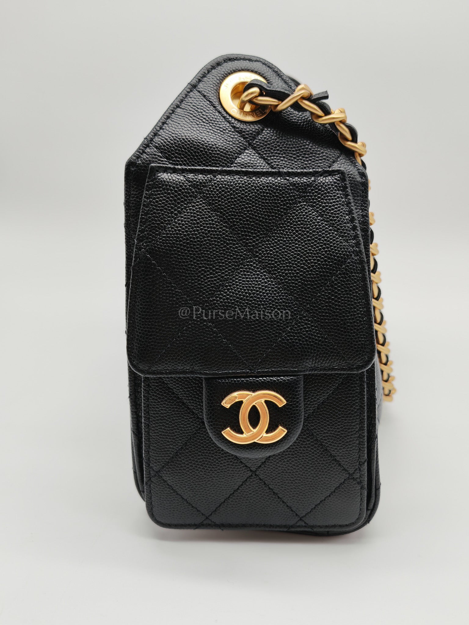 25 Mini Black Caviar Leather in Aged Gold Hardware Microchip(UL****32) | Purse Maison Luxury Bags Shop