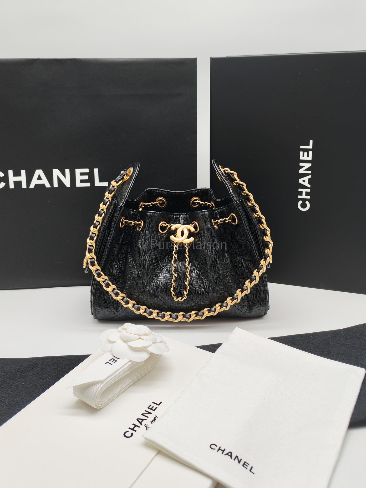 25 Mini Black Caviar Leather in Aged Gold Hardware Microchip(UL****32) | Purse Maison Luxury Bags Shop