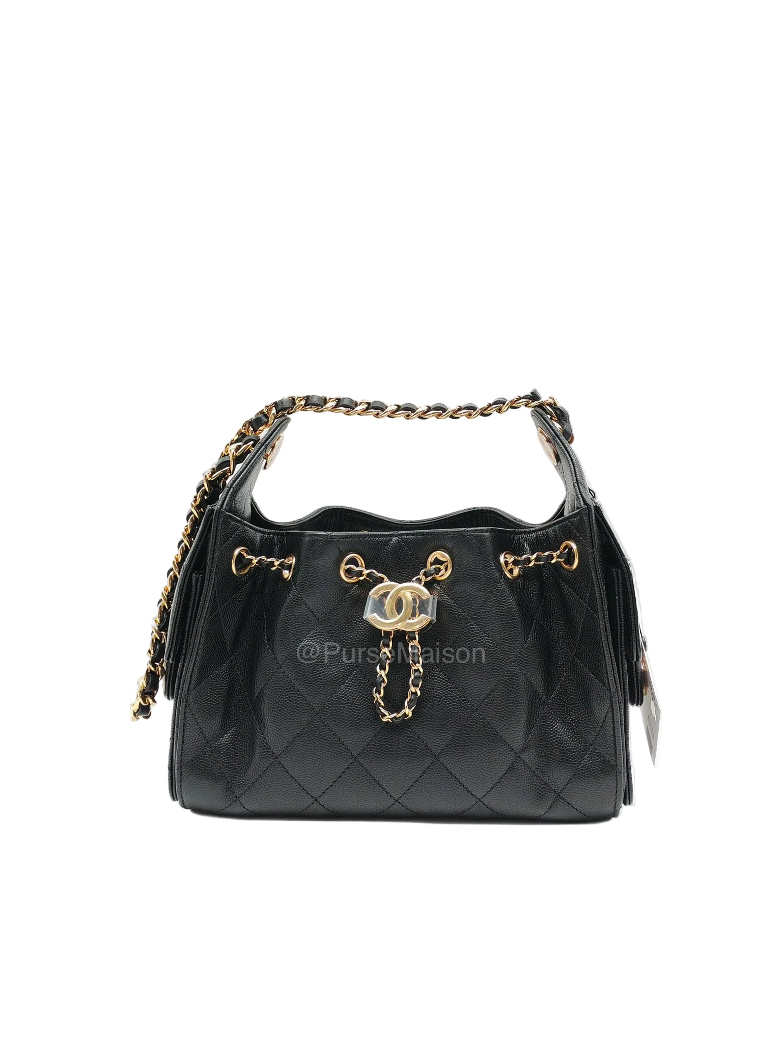 Chanel 25 Mini in Black Caviar Leather and Shiny Gold Hardware (Microchip) | Purse Maison Luxury Bags Shop