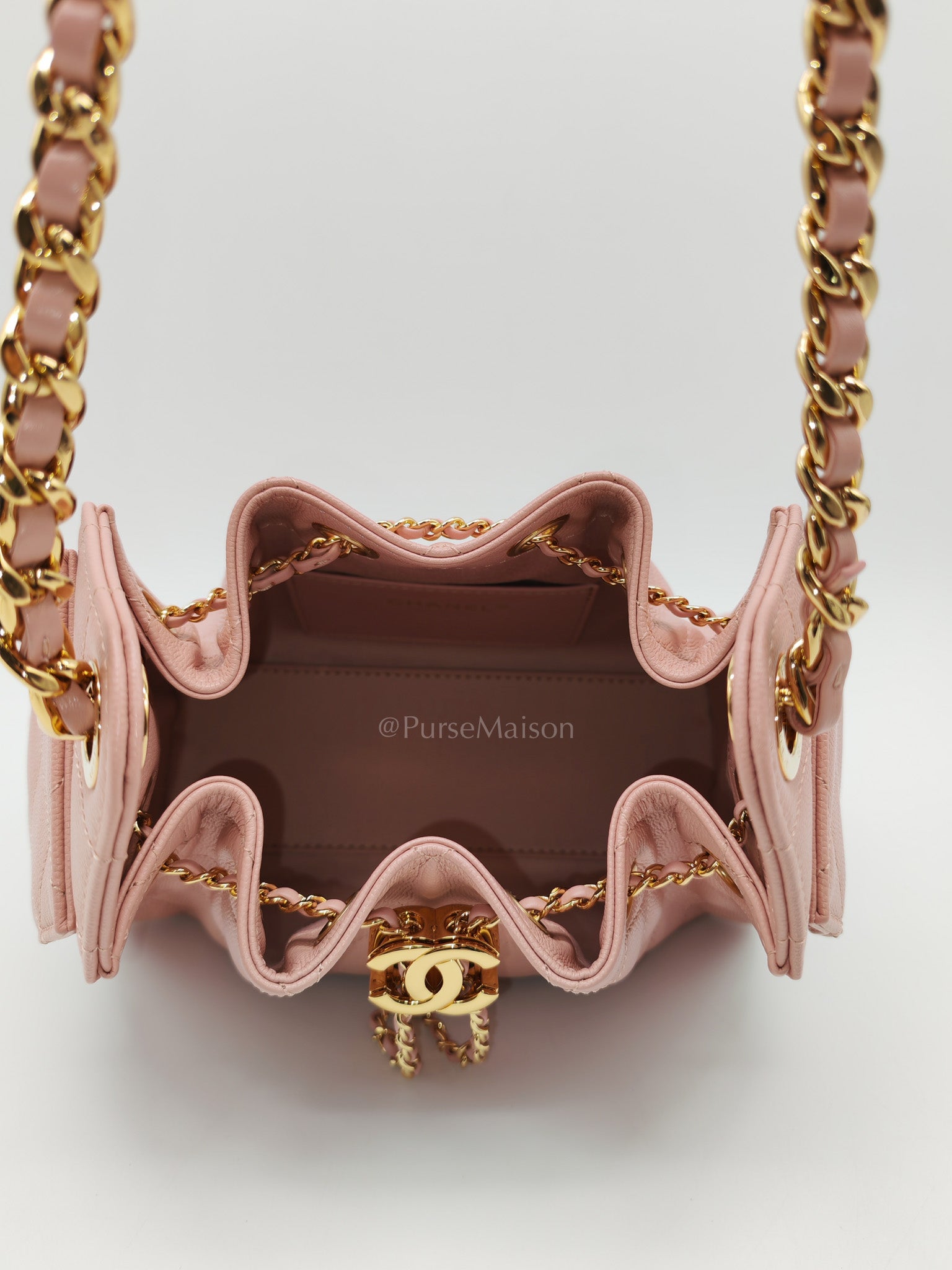 25 Mini in Pink Caviar Leather and Shiny Rosegold Hardware Microchip | Purse Maison Luxury Bags Shop