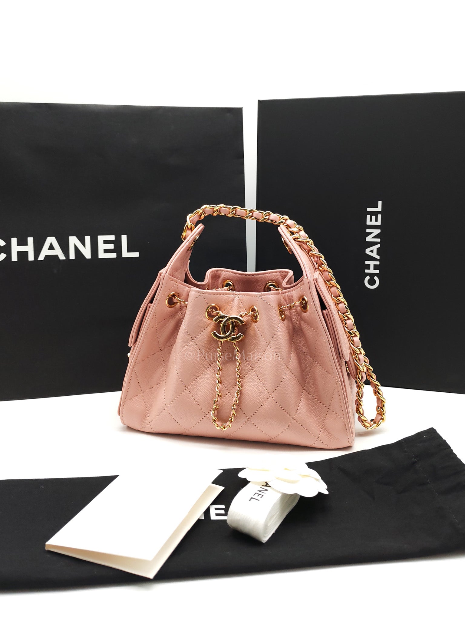 25 Mini in Pink Caviar Leather and Shiny Rosegold Hardware Microchip | Purse Maison Luxury Bags Shop