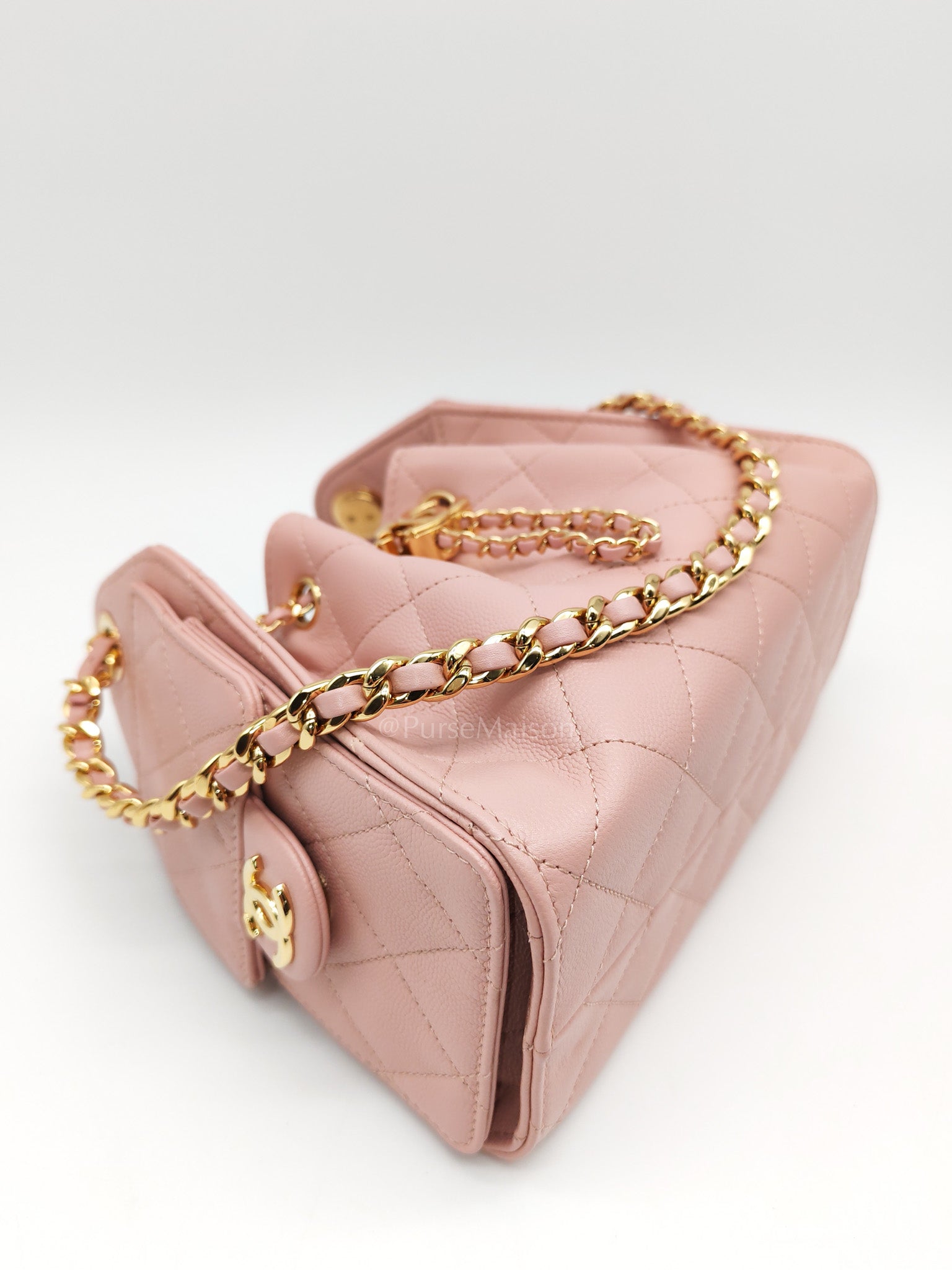 25 Mini in Pink Caviar Leather and Shiny Rosegold Hardware Microchip | Purse Maison Luxury Bags Shop