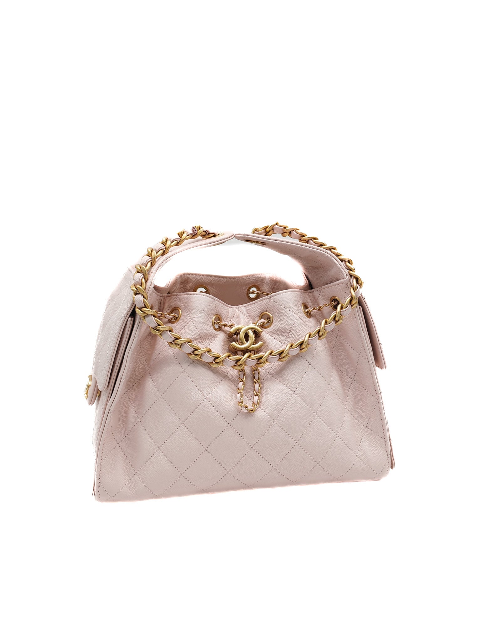 25 Small in Pink Caviar Leather and Aged Gold Hardware (Microchip) | Purse Maison Luxury Bags Shop