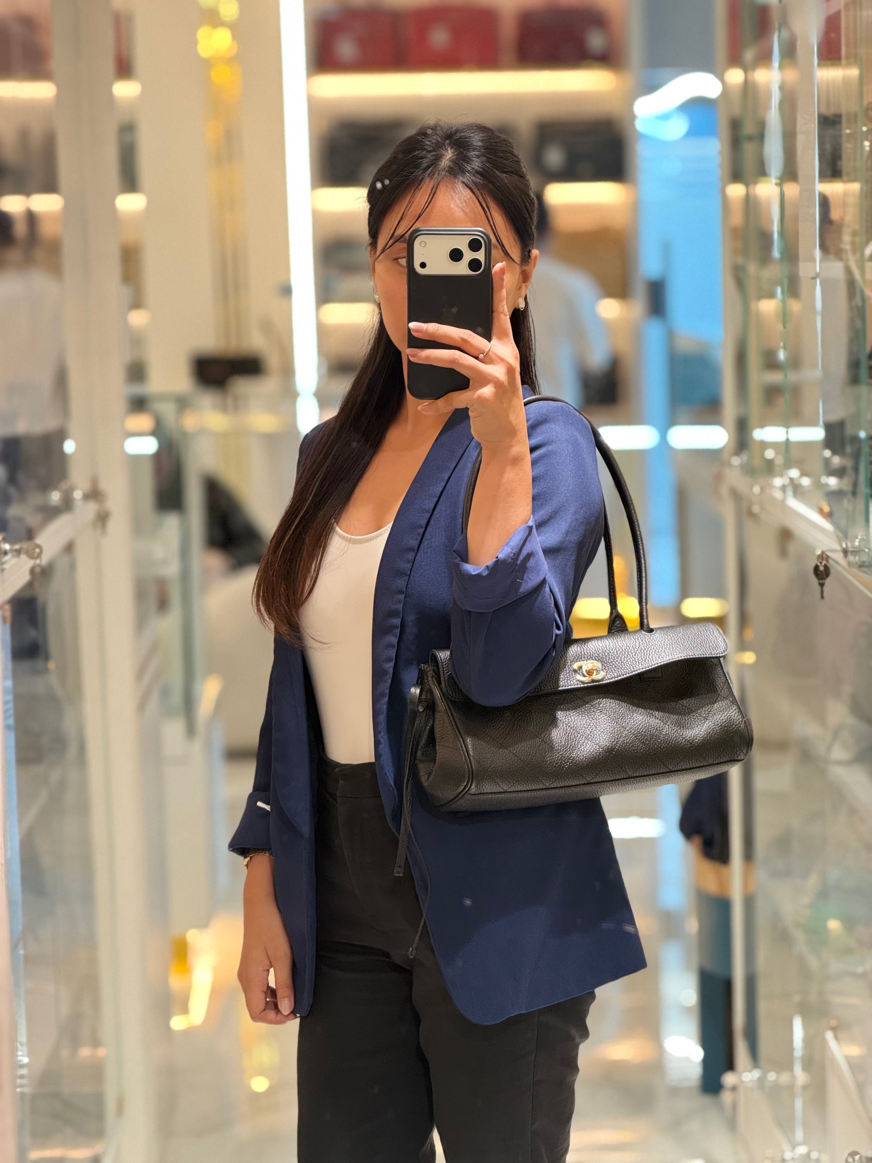 26 Urban Essential Matthieu Blazy Small Tote Bag in Black Grained Calfskin & Gold Hardware Microchip | Purse Maison Luxury Bags Shop