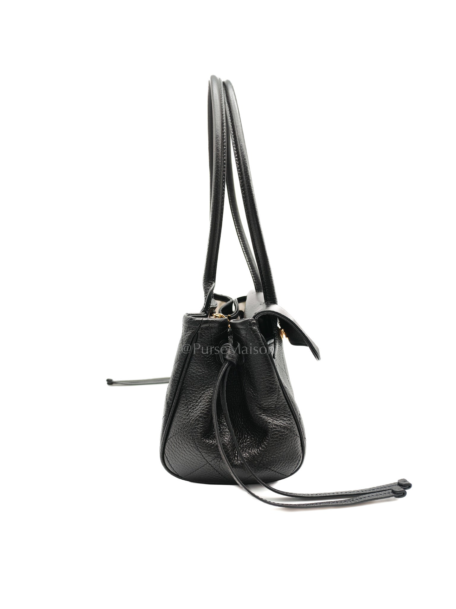 26 Matthieu Blazy Small Tote Bag in Black Grained Calfskin & Gold Hardware Microchip | Purse Maison Luxury Bags Shop
