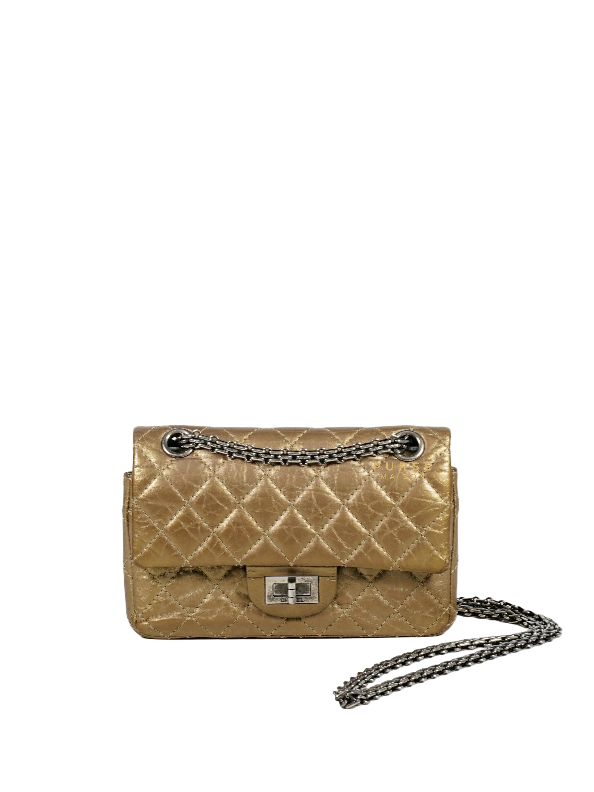 Chanel 2.55 Mini Reissue Double flap Bronze Aged Calfskin & Ruthenium Hardware (Series 16)