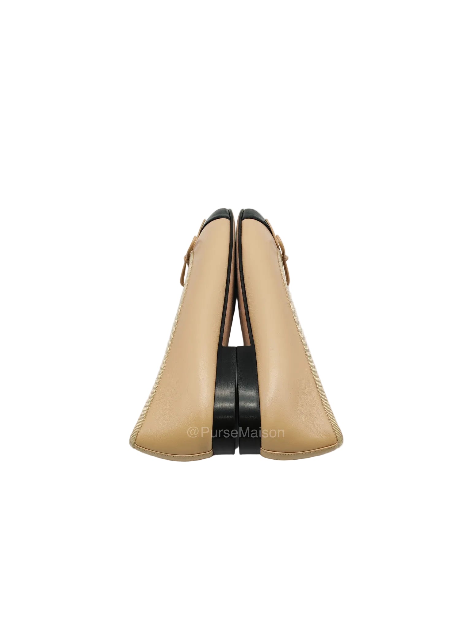 Chanel Ballerina Flats in Black Cap Toe and Beige Lambskin Body Size 37.5 Eu (24cm) | Purse Maison Luxury Bags Shop