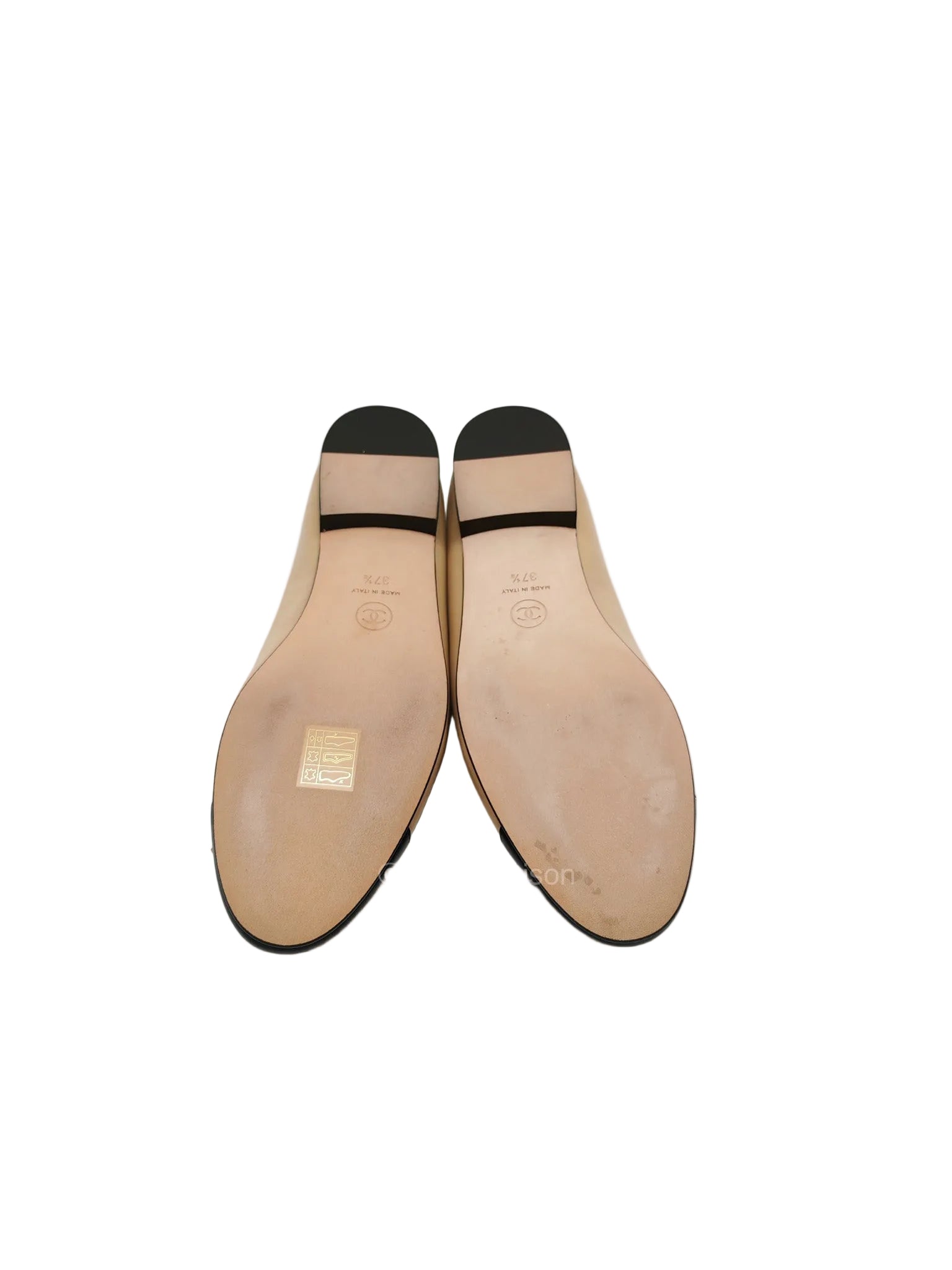 Chanel Ballerina Flats in Black Cap Toe and Beige Lambskin Body Size 37.5 Eu (24cm) | Purse Maison Luxury Bags Shop
