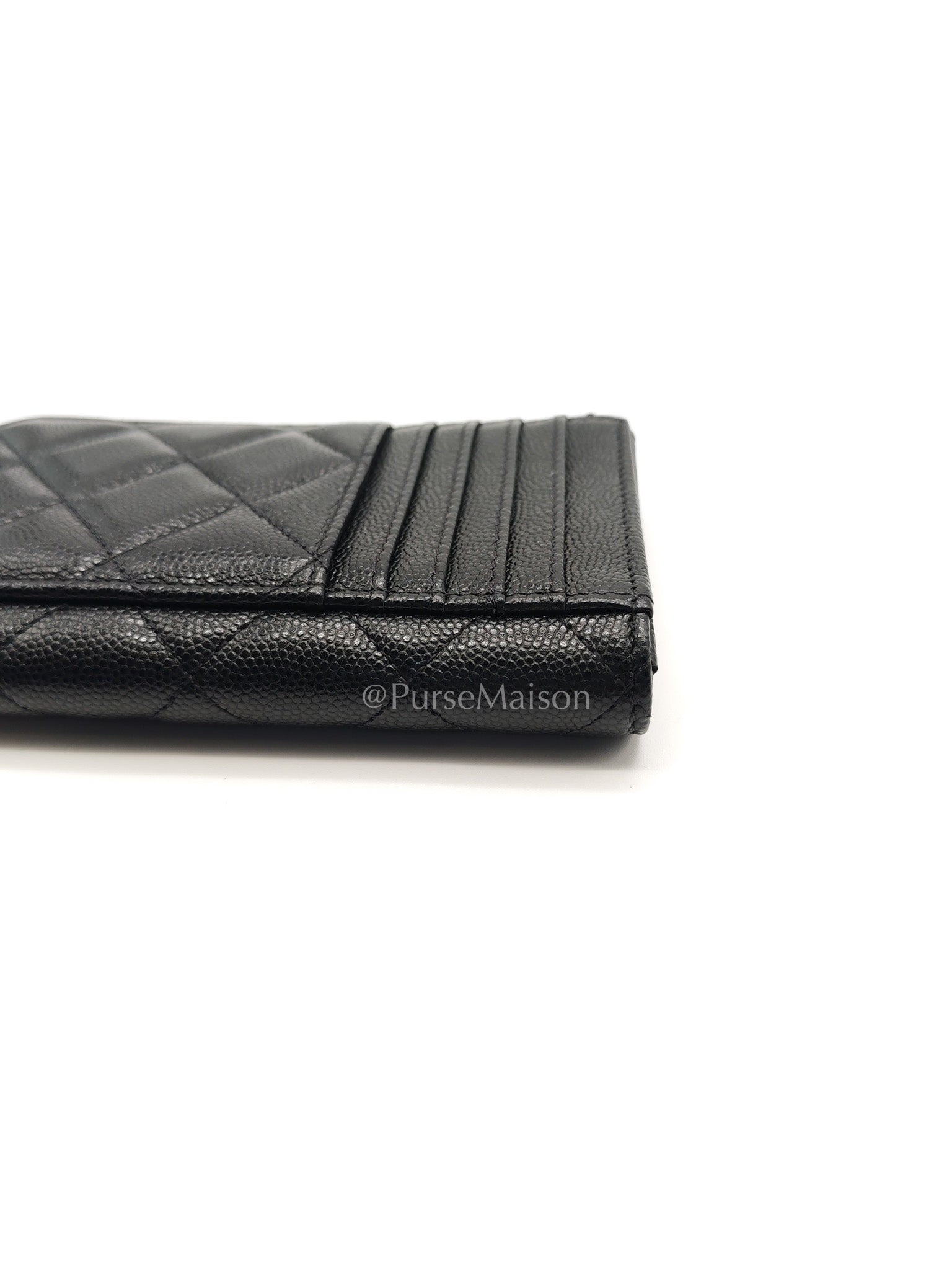Chanel Big CC Zipped Card Holder in Black Caviar Leather and Light Gold Hardware (Microchip) | Purse Maison Luxury Bags Shop
