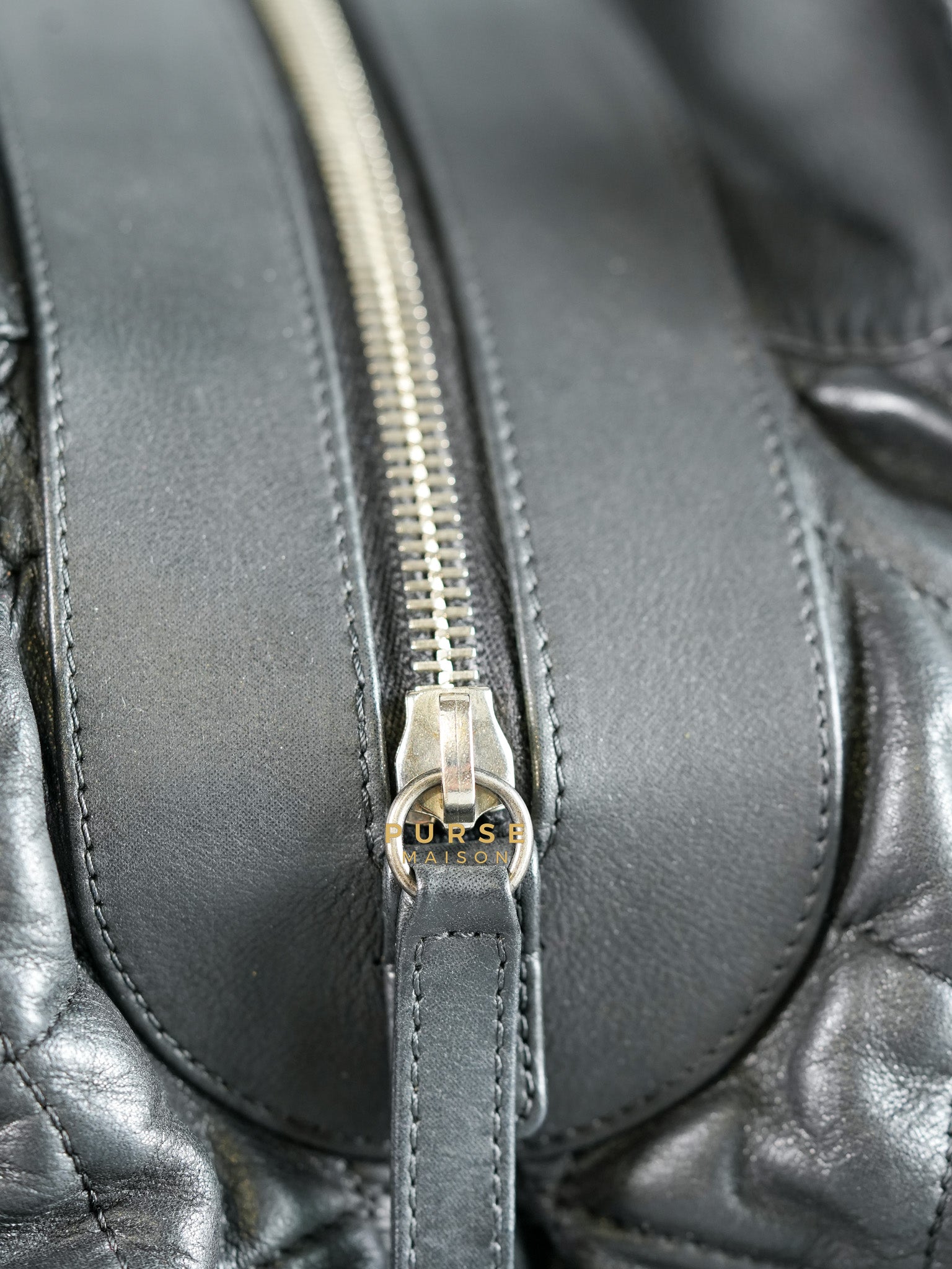 Bowling Bag in Black Iridescent Calfskin Leather and Ruthenium Hardware Series 14 | Purse Maison Luxury Bags Shop