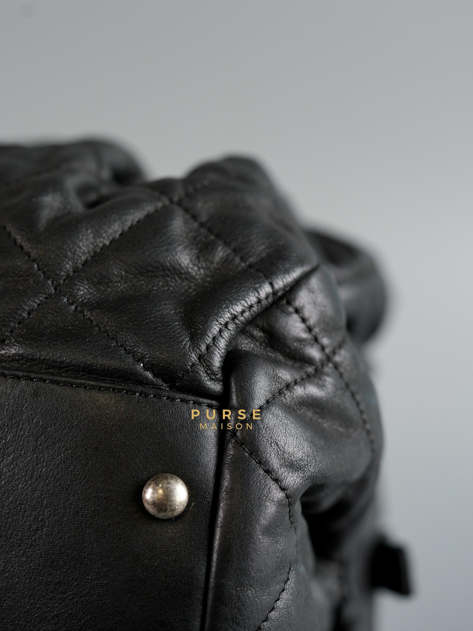 Bowling Bag in Black Iridescent Calfskin Leather and Ruthenium Hardware Series 14 | Purse Maison Luxury Bags Shop