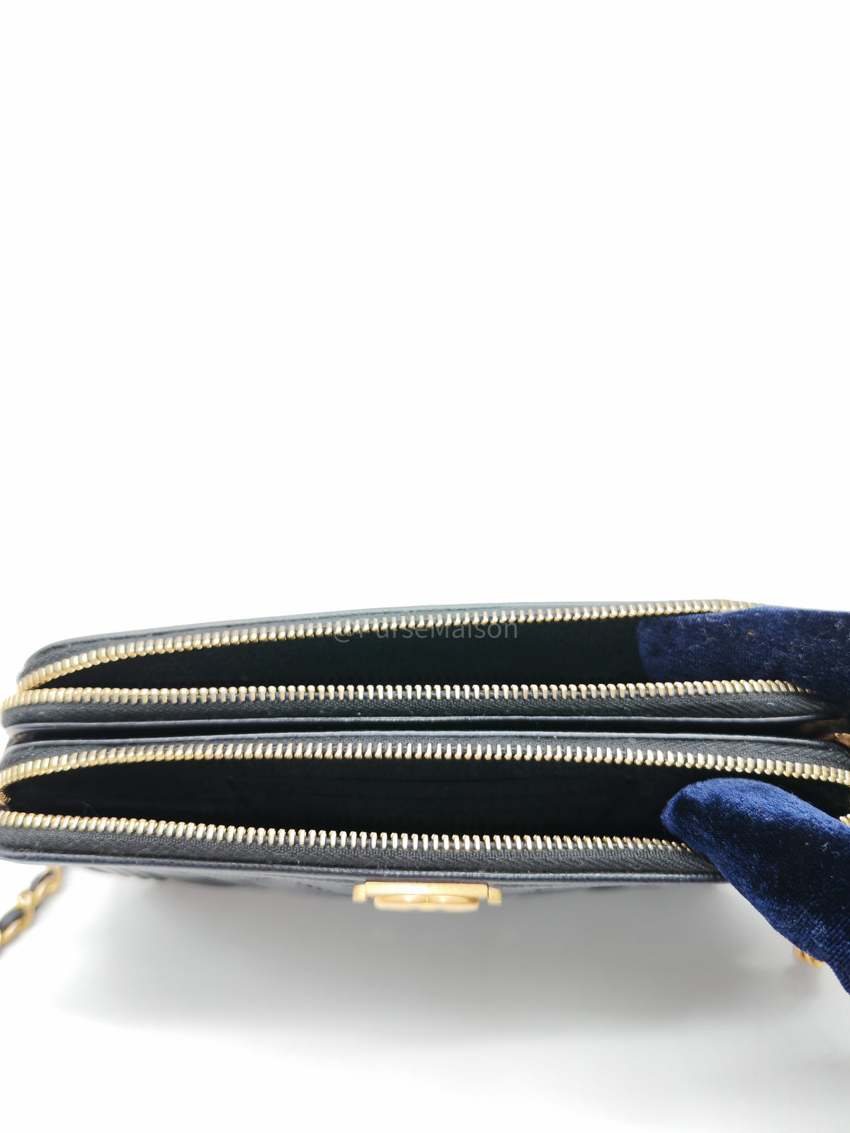 Chanel Boy Double Zip Clutch with Chain in Black Caviar Leather and Aged Gold Hardware Series 25 | Purse Maison Luxury Bags Shop