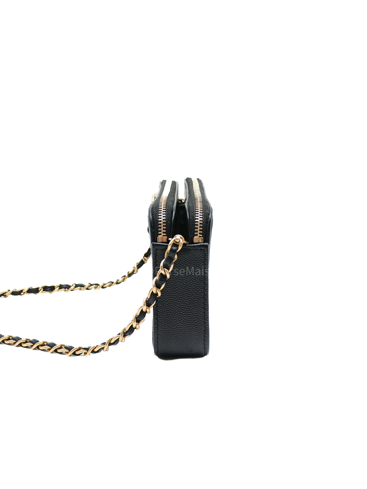 Chanel Boy Double Zip Clutch with Chain in Black Caviar Leather and Aged Gold Hardware Series 25 | Purse Maison Luxury Bags Shop