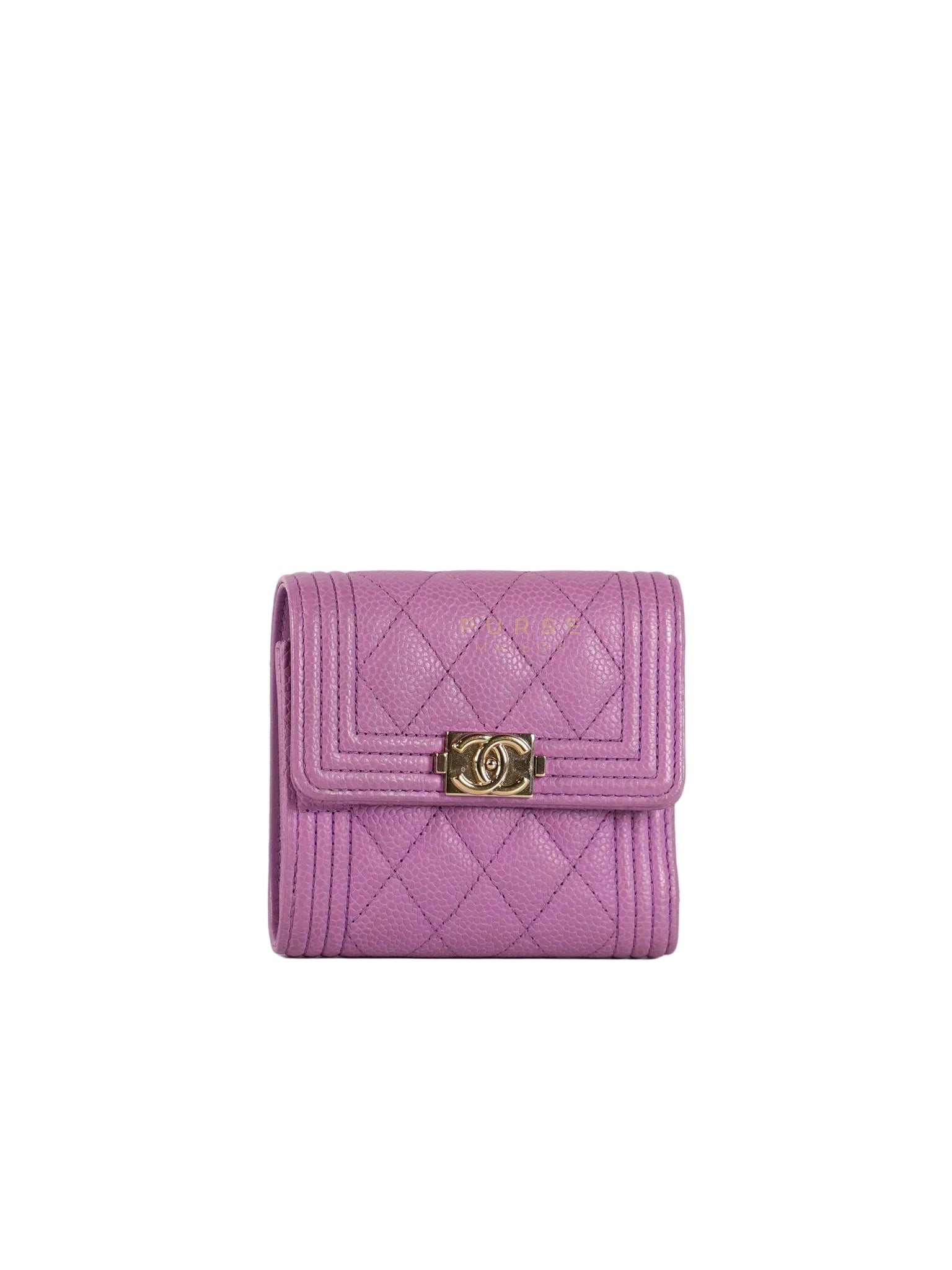 Boy Flap Compact Wallet in Purple Caviar Leather and Light Gold Hardware Series 29 | Purse Maison Luxury Bags Shop