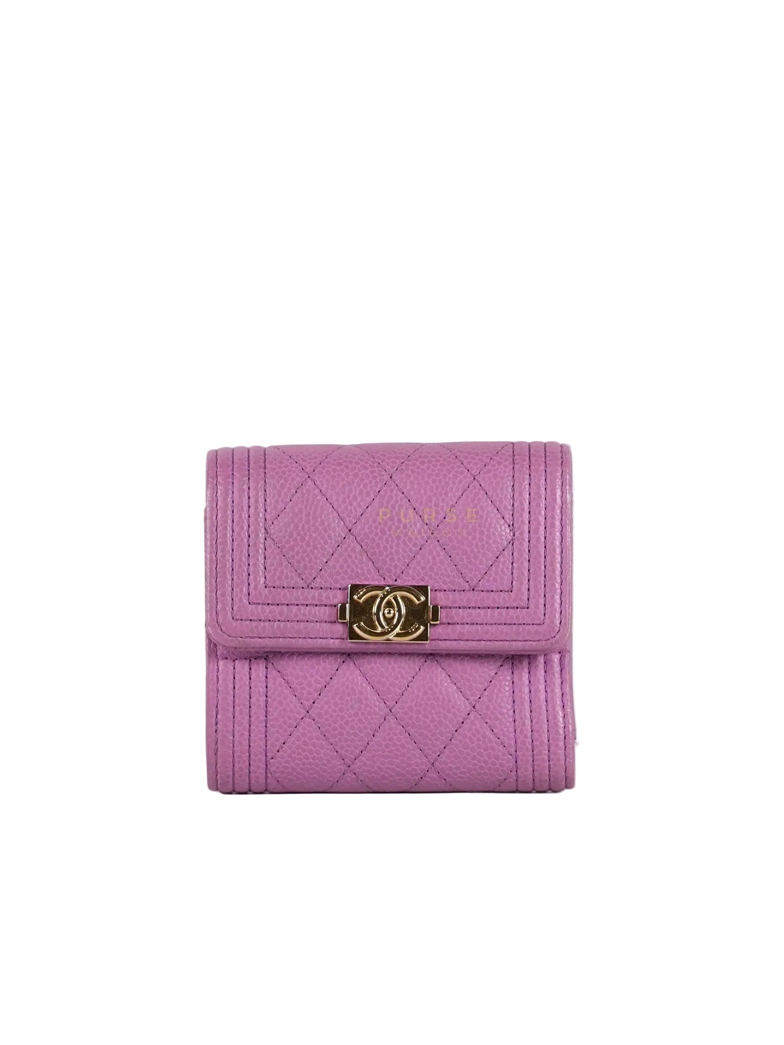 Boy Flap Compact Wallet in Purple Caviar Leather and Light Gold Hardware Series 29 | Purse Maison Luxury Bags Shop