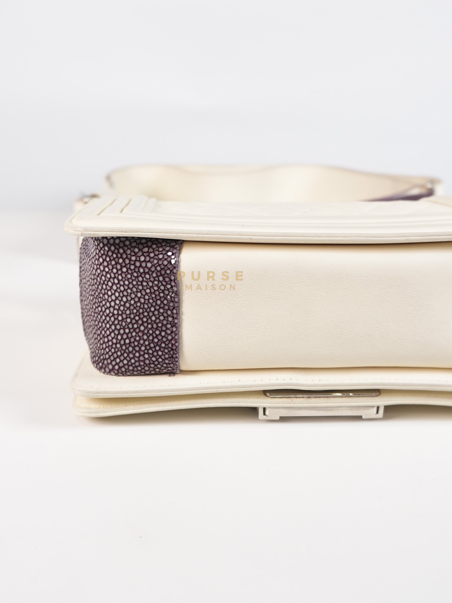 Boy Galuchat Mini Flap Bag in White Quilted Lambskin Leather & Silver Hardware Series 16 | Purse Maison Luxury Bags Shop