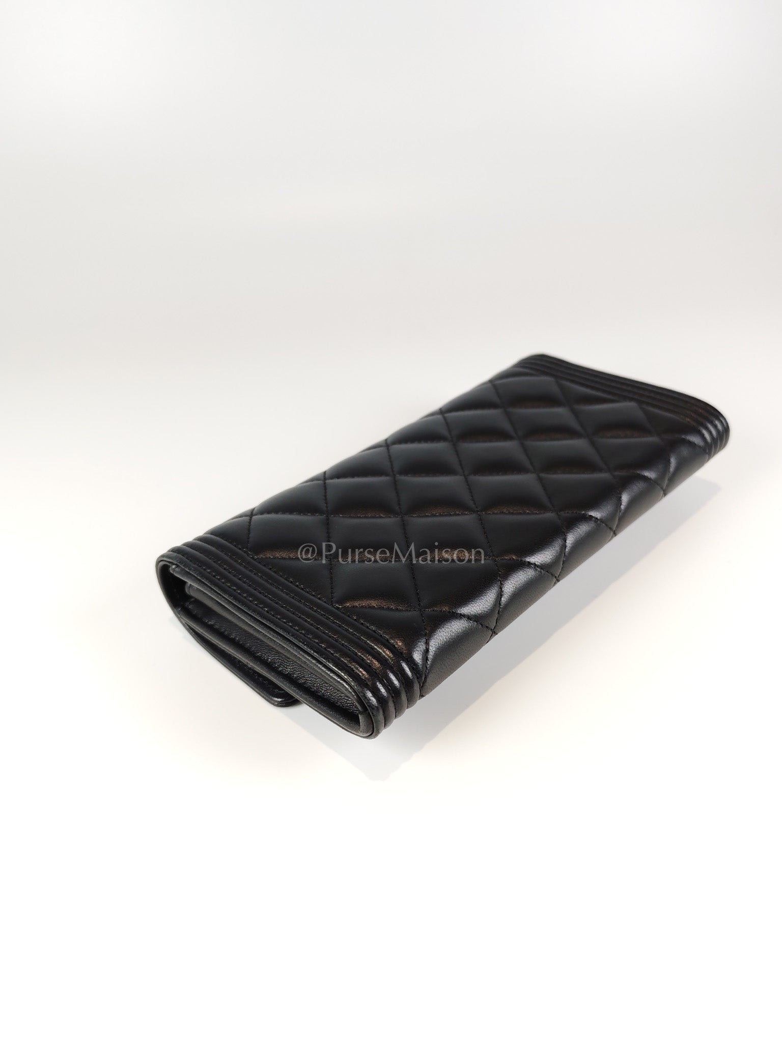 Boy Long Wallet in Black Quilted Lambskin Leather and Aged Gold Hardware Series 27 | Purse Maison Luxury Bags Shop
