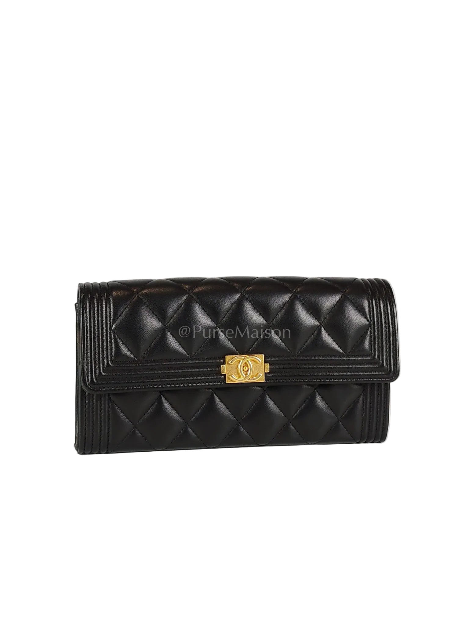 Boy Long Wallet in Black Quilted Lambskin Leather and Aged Gold Hardware Series 27 | Purse Maison Luxury Bags Shop