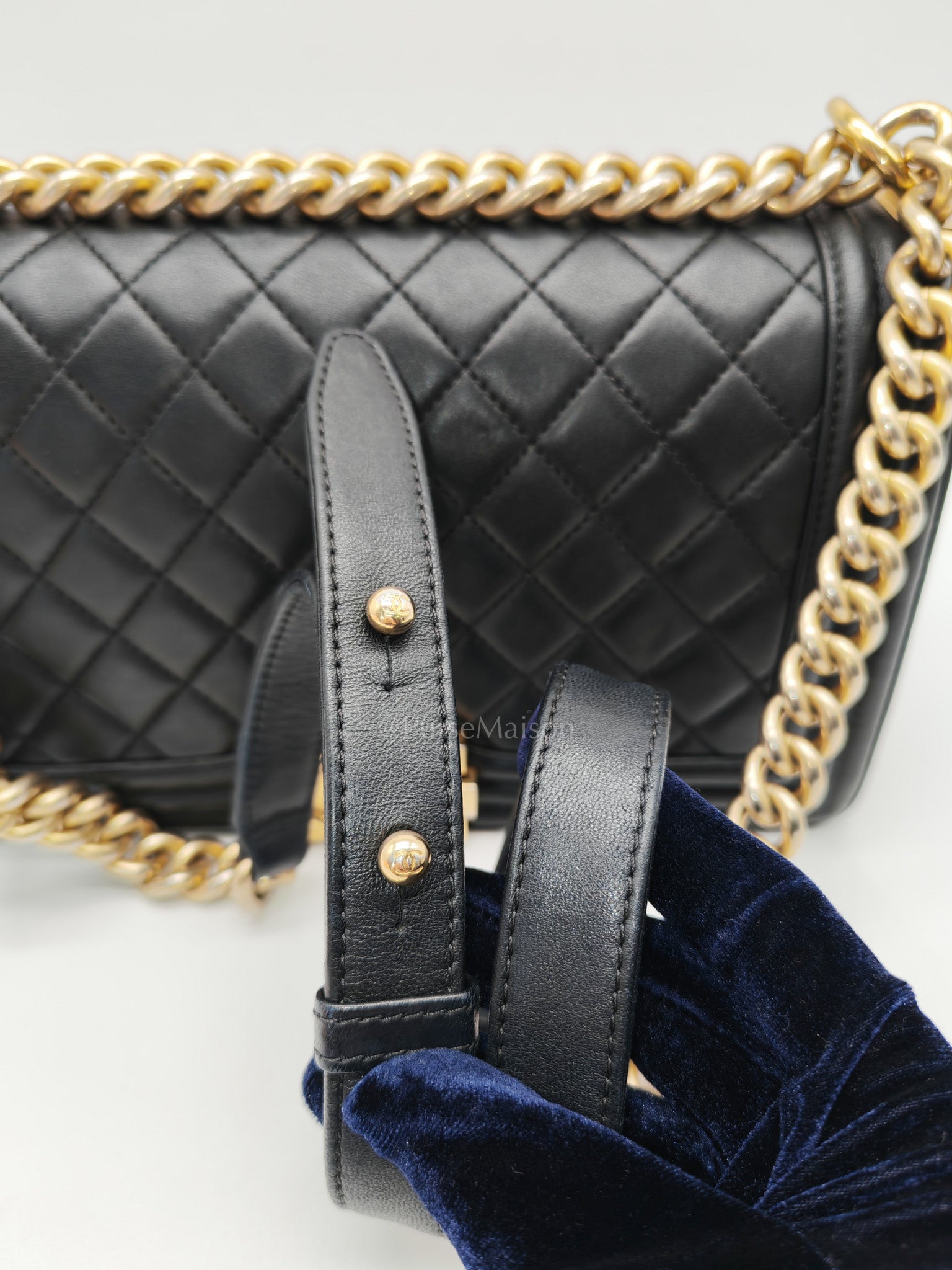 Chanel Boy Medium in Black Quilted Lambskin Leather and Aged Gold Hardware Series 23 | Purse Maison Luxury Bags Shop