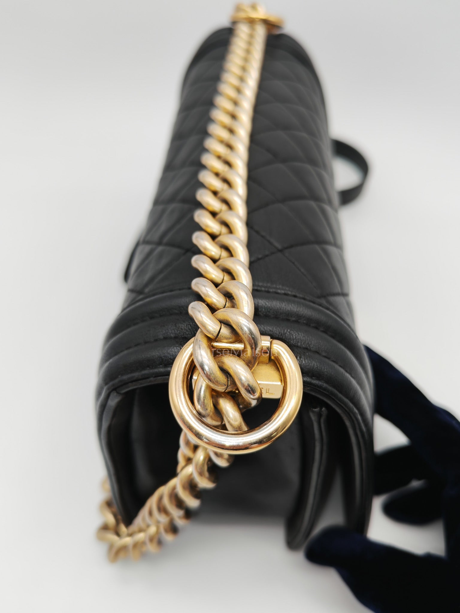 Chanel Boy Medium in Black Quilted Lambskin Leather and Aged Gold Hardware Series 23 | Purse Maison Luxury Bags Shop