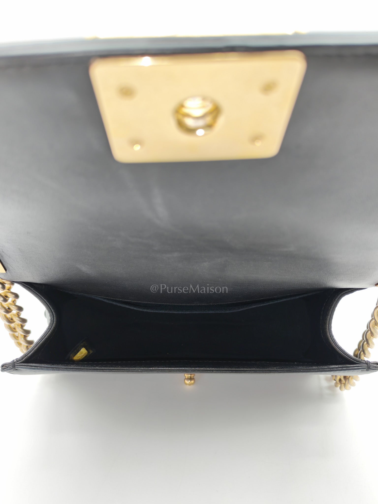 Chanel Boy Medium in Black Quilted Lambskin Leather and Aged Gold Hardware Series 23 | Purse Maison Luxury Bags Shop