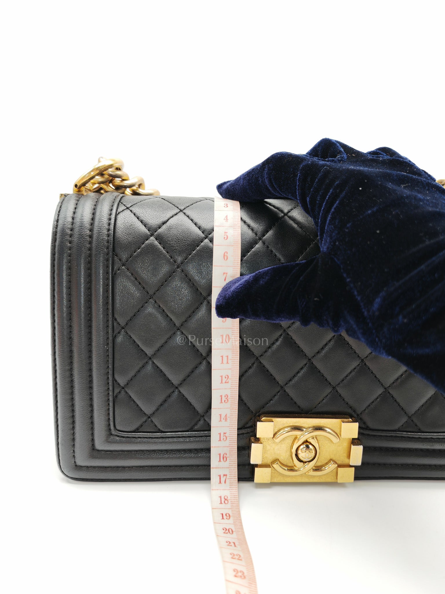 Chanel Boy Medium in Black Quilted Lambskin Leather and Aged Gold Hardware Series 23 | Purse Maison Luxury Bags Shop