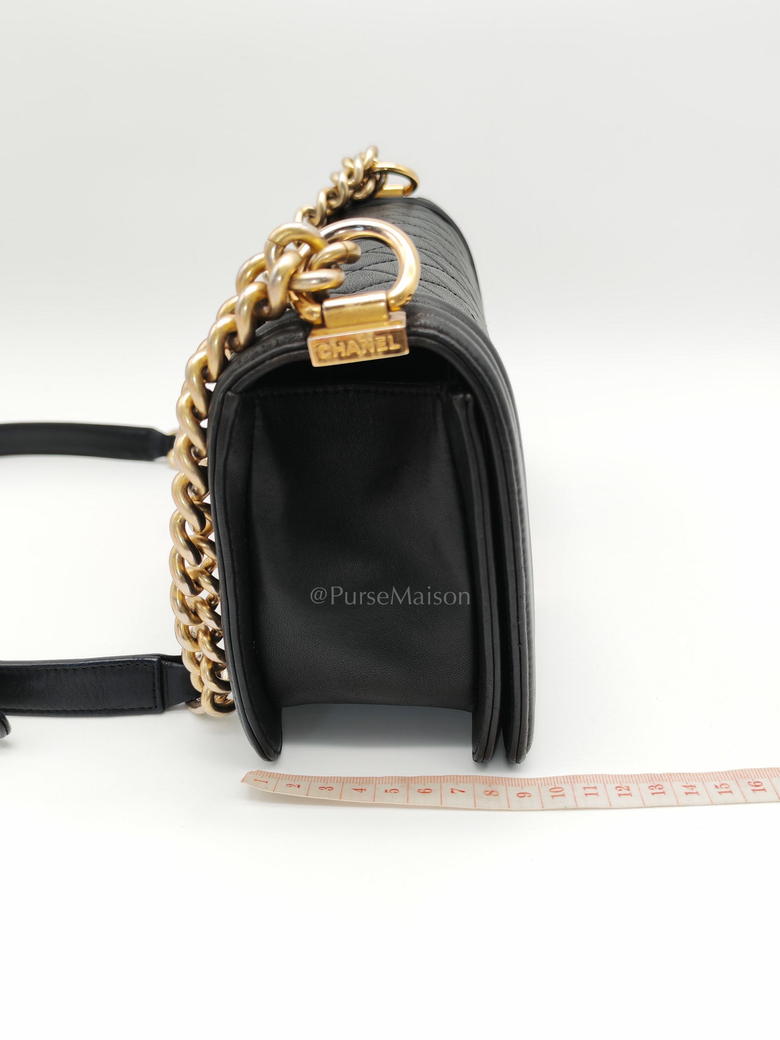 Chanel Boy Medium in Black Quilted Lambskin Leather and Aged Gold Hardware Series 23 | Purse Maison Luxury Bags Shop